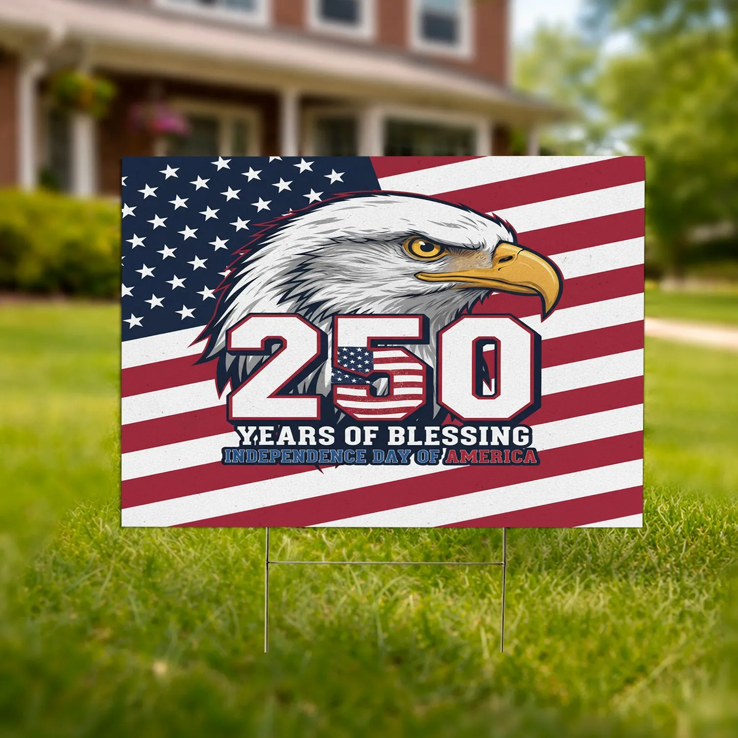 Bald Eagle American Flag 1776-2026 - USA 250th Anniversary Independence Day Veterans Yard Sign - 1