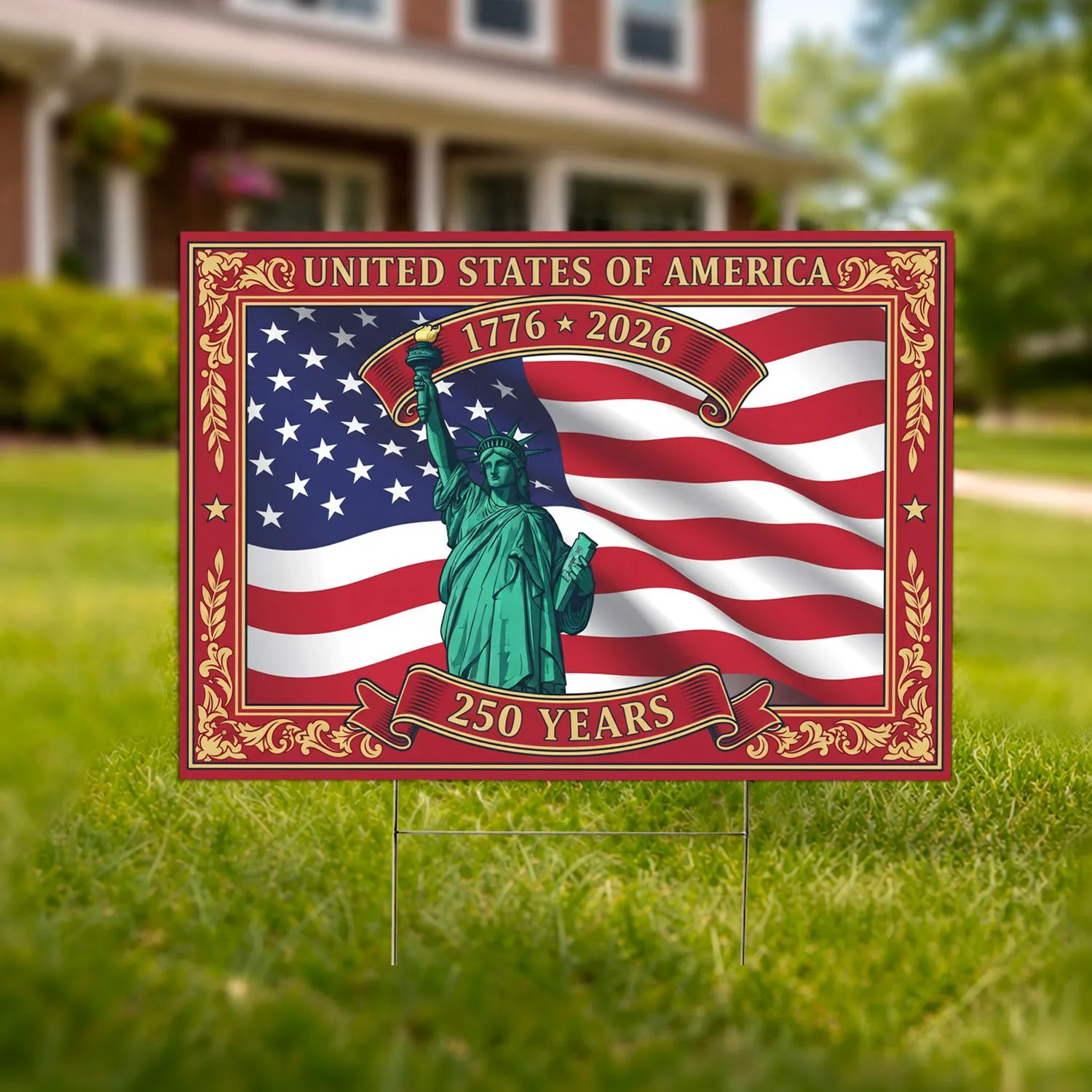 Statue of Liberty American Flag 1776-2026 - USA 250th Anniversary National Celebration Yard Sign - 1