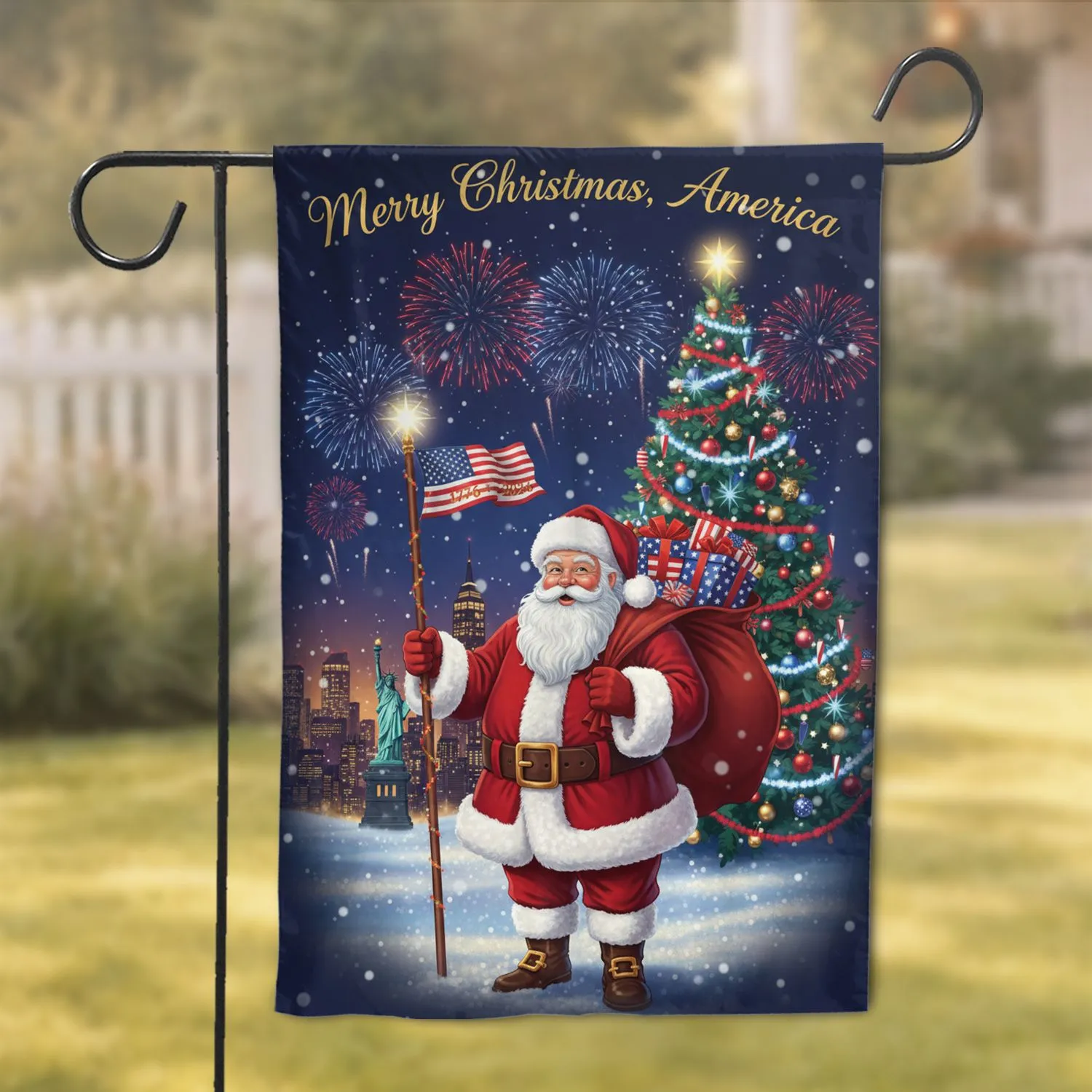 Santa Claus American Flag 1776-2026 - USA 250th Anniversary Christmas Holiday Garden Flag - 1