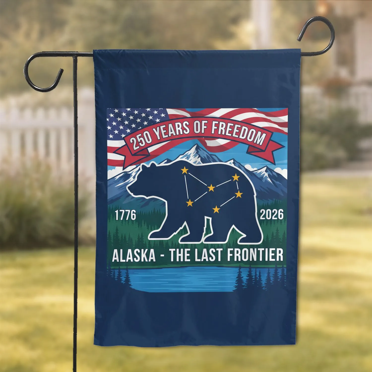 Alaskan Bear Big Dipper American Flag Patriotic Art - USA 250 Years of Freedom 1776-2026 Garden Flag - 1