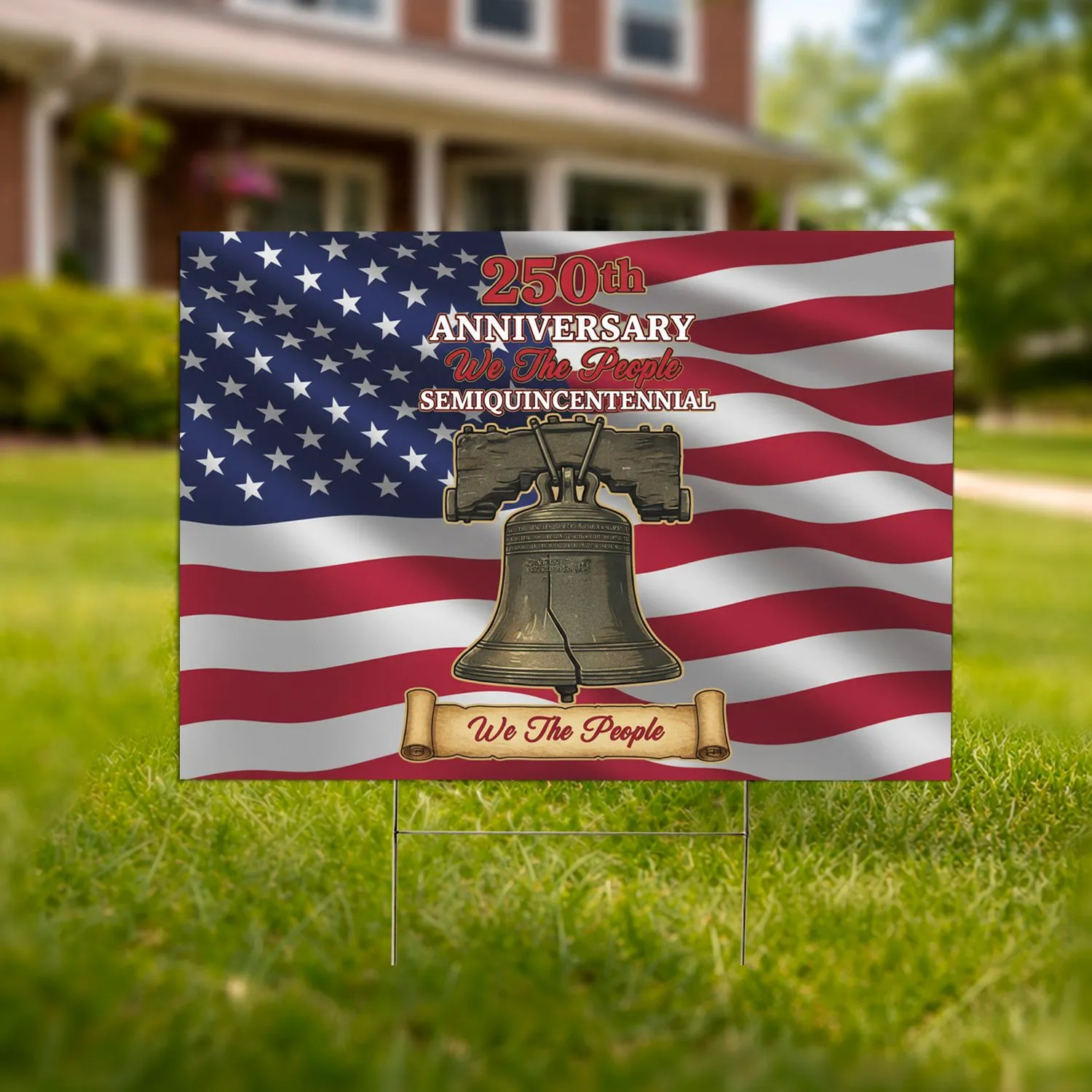 Liberty Bell American Flag USA 250th Anniversary We The People Semiquincentennial Yard Sign - 1