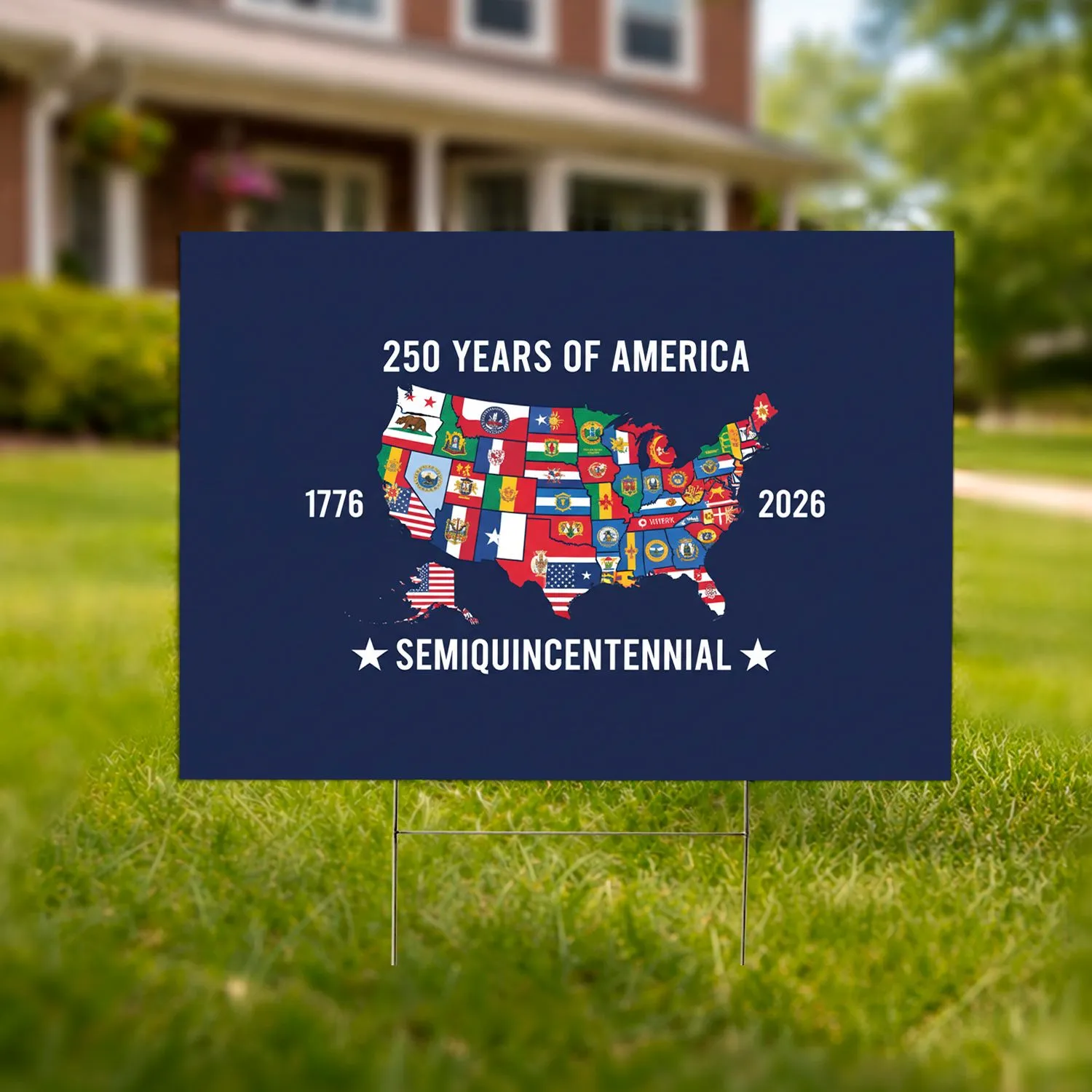 USA State Flags Map 1776-2026 Semiquincentennial - 250 Years of America Patriotic Yard Sign - 1