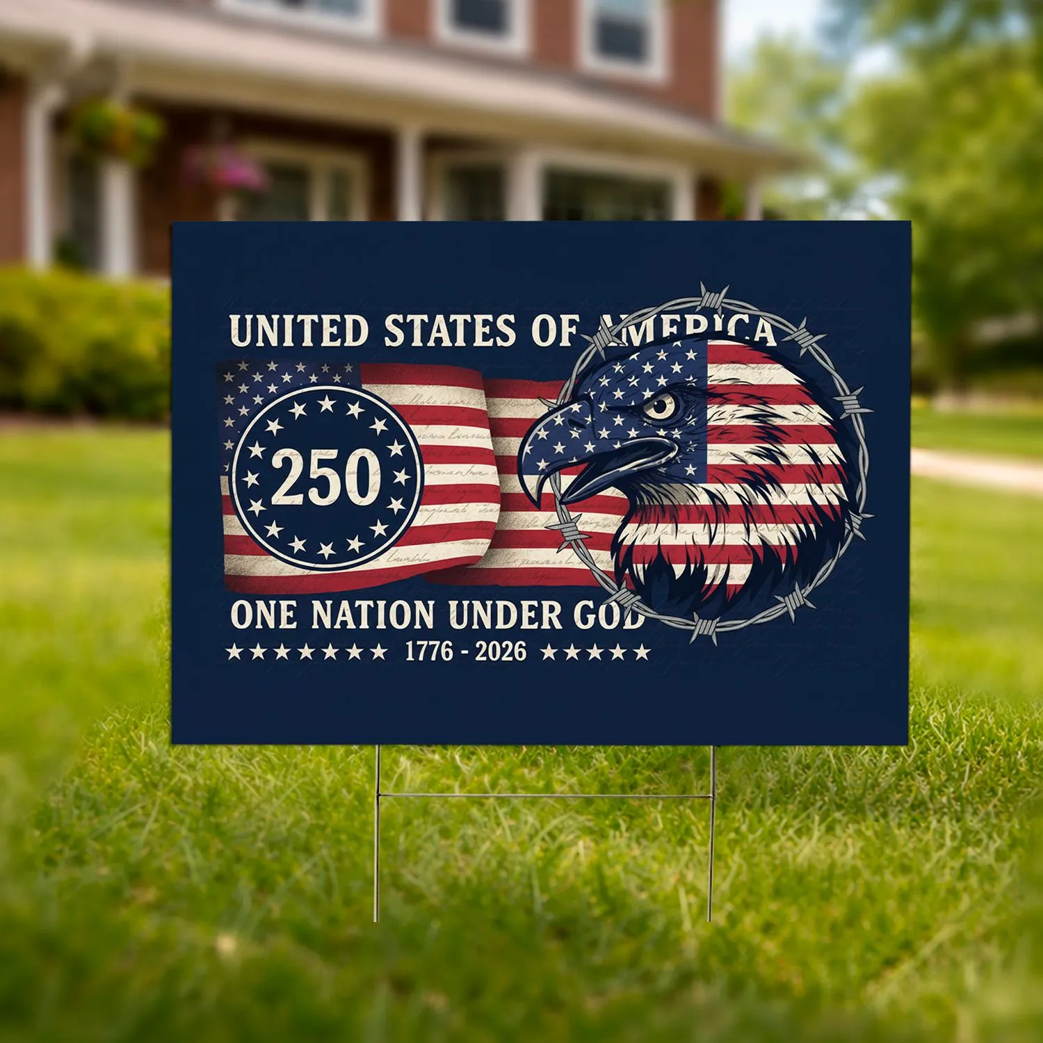 Bald Eagle American Flag 1776-2026 - USA 250th Anniversary Independence Day Veteran Gift Yard Sign - 1