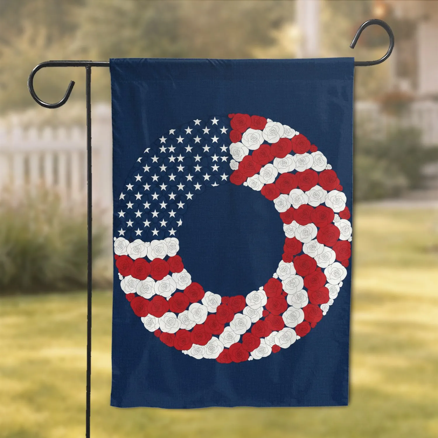Patriotic Floral Wreath American Flag Rosettes - USA 250th Anniversary 1776-2026 Garden Flag - 1