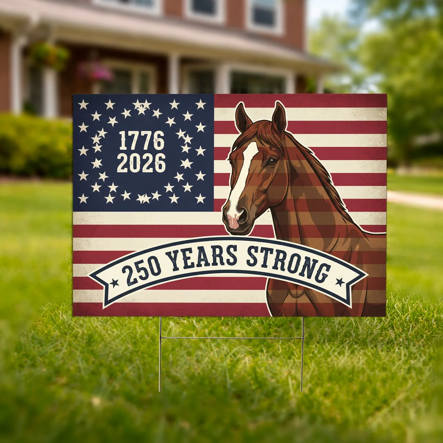 Majestic Horse American Flag 1776-2026 - USA 250 Years Strong Patriotic Yard Art Yard Sign - 1
