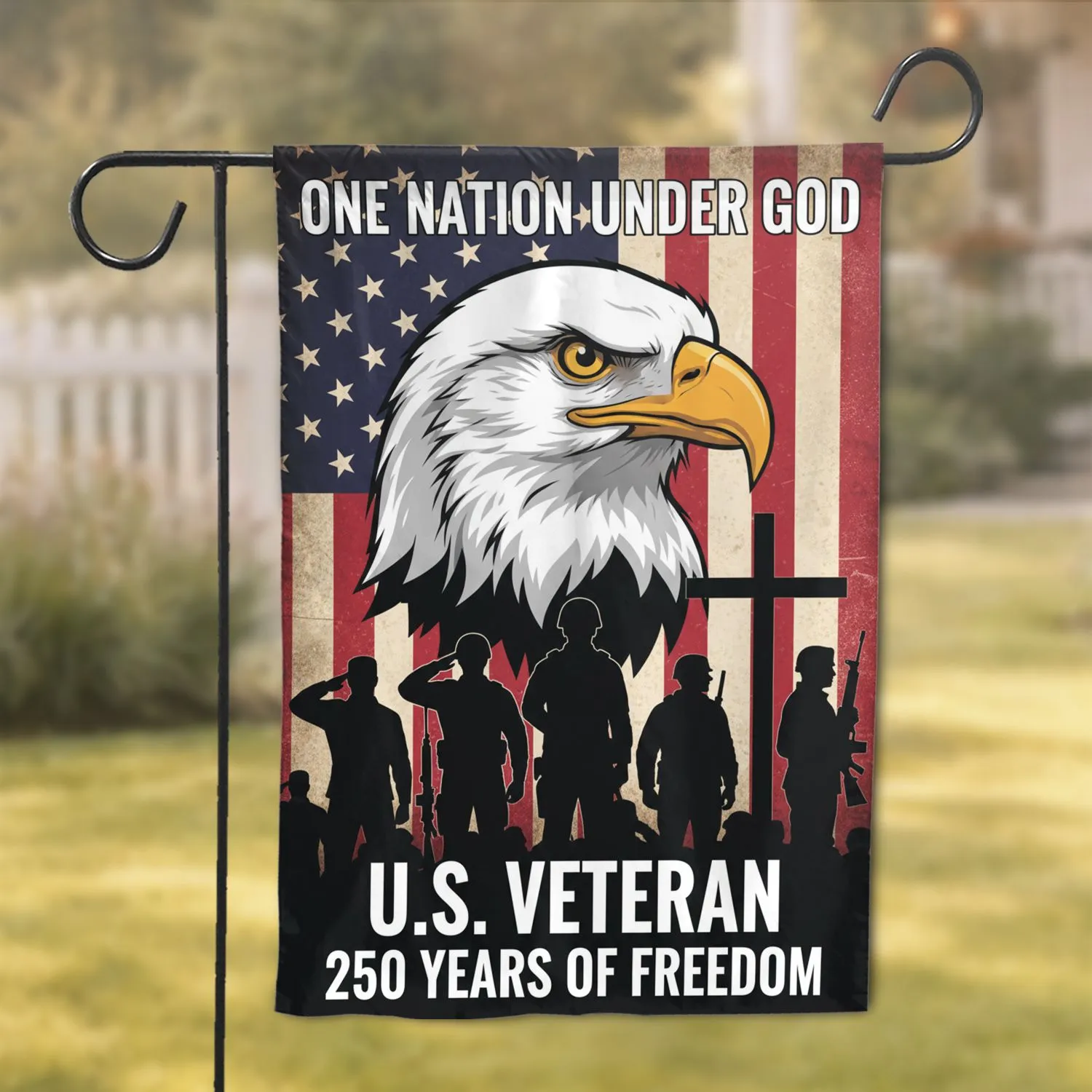 Bald Eagle Veteran Flag 1776-2026 - One Nation Under God 250 Years of Freedom Garden Flag - 1