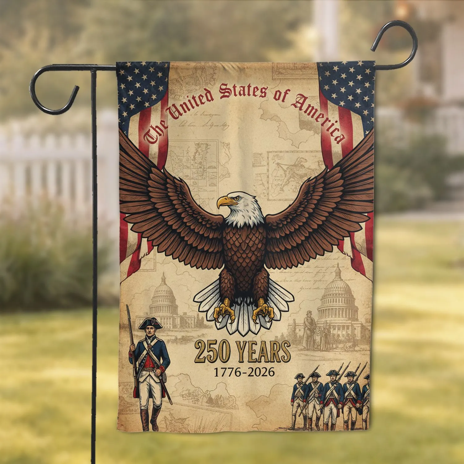Majestic Bald Eagle American Flag 1776-2026 - USA 250th Anniversary Commemorative Garden Flag - 1