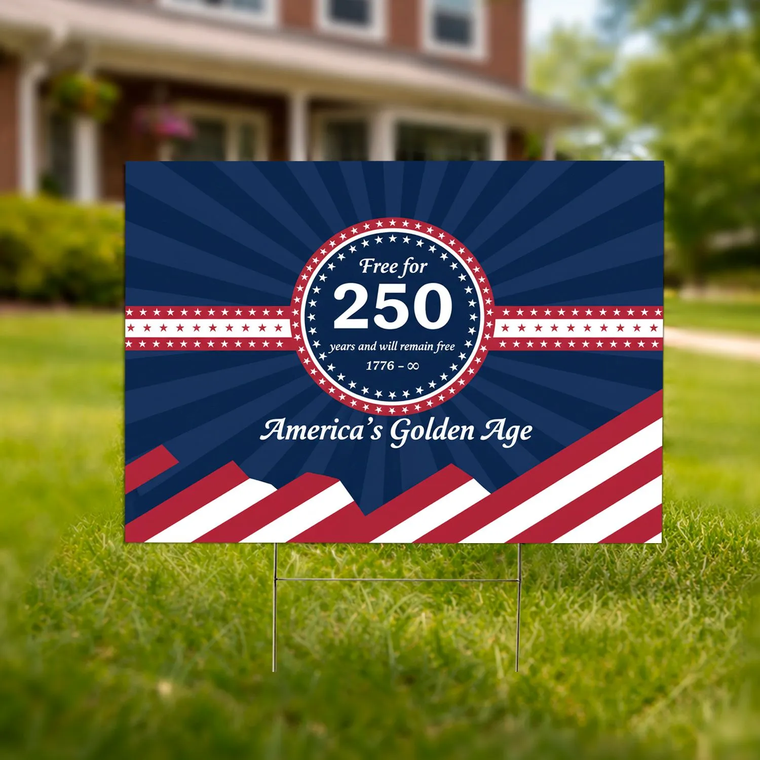USA 250th Anniversary 1776-2026 - 'Free for 250 Years' Patriotic Golden Age Flag Art Yard Sign - 1