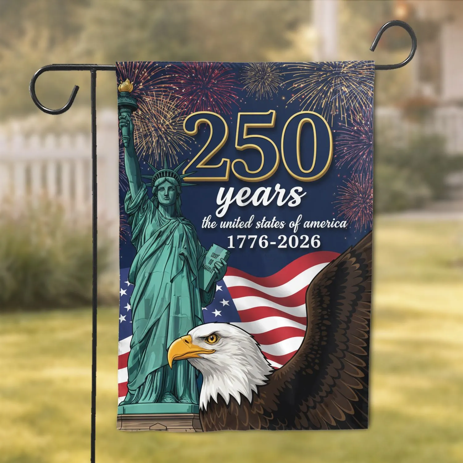 Statue of Liberty Bald Eagle American Flag 1776-2026 - USA 250th Anniversary Gift for Veterans Garden Flag - 1