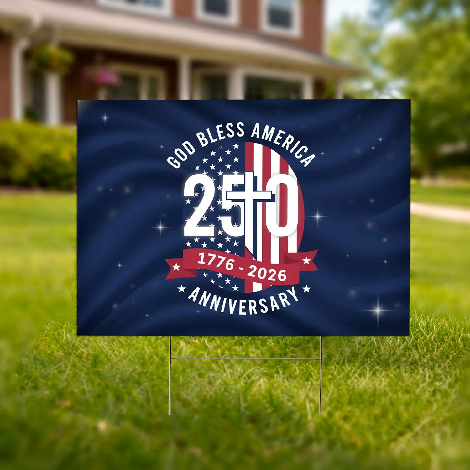 God Bless America 250th Anniversary 1776-2026 Patriotic Flag Emblem for Veterans Yard Sign - 1