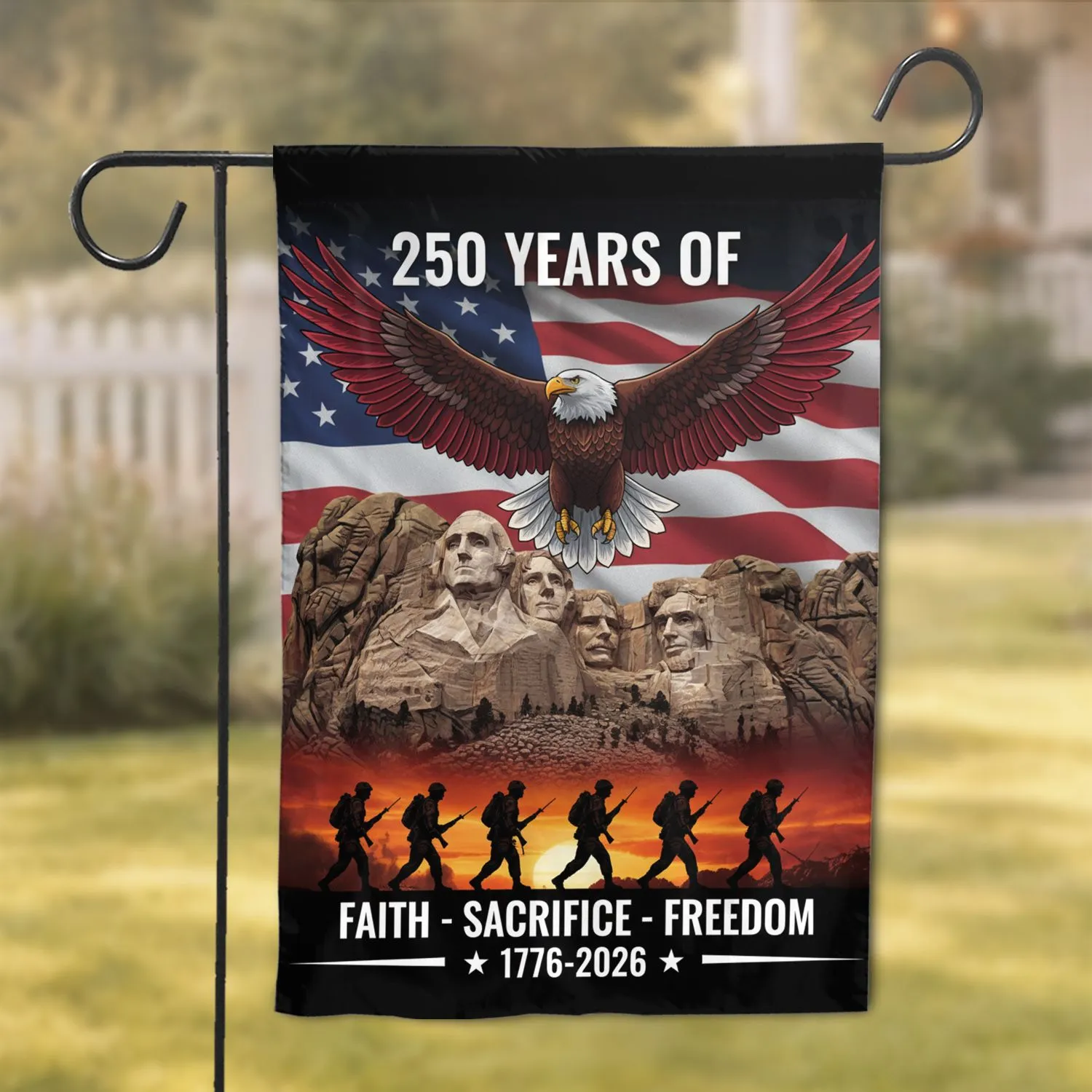 Bald Eagle American Flag Mount Rushmore 1776-2026 - USA 250th Anniversary Independence Day Garden Flag - 1