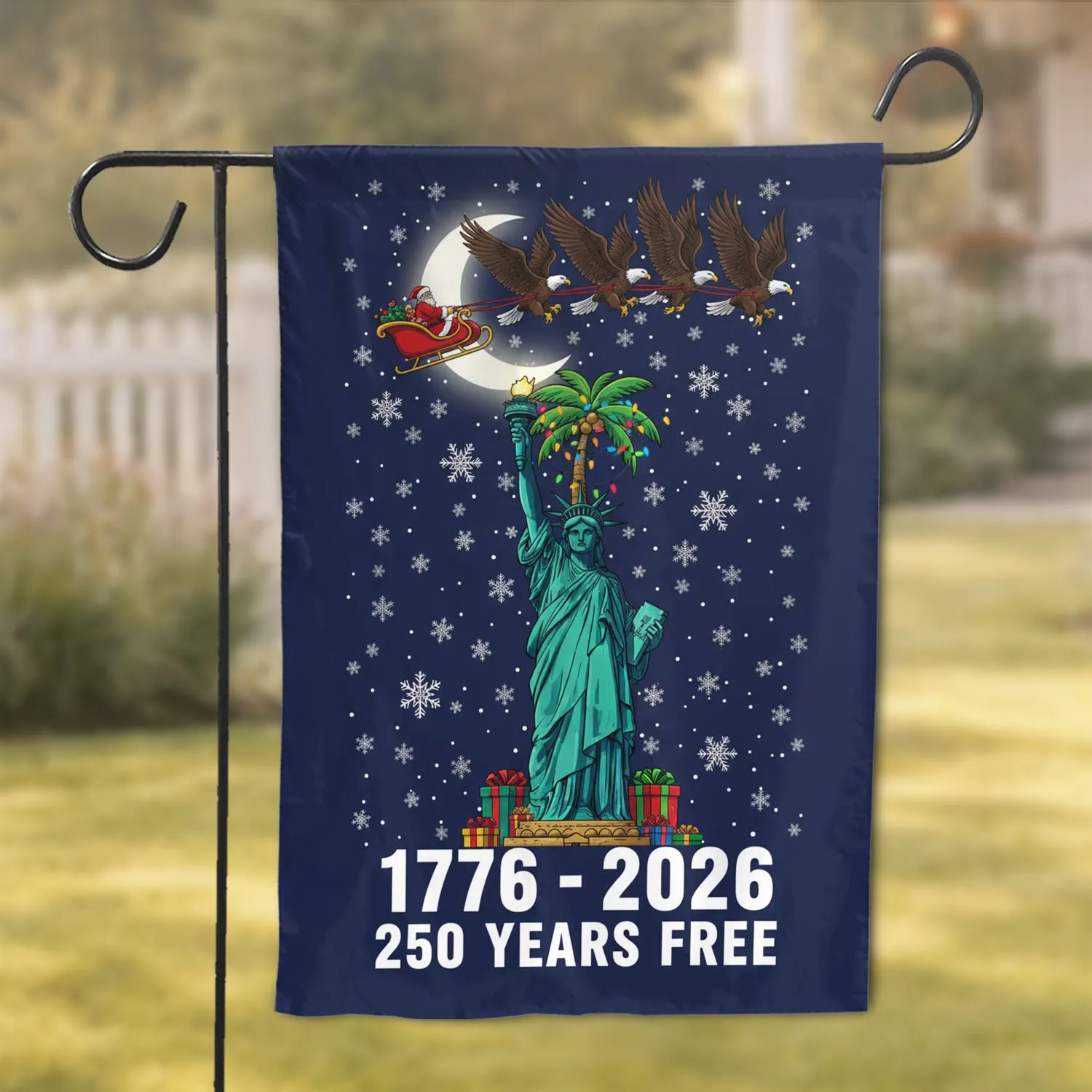 Statue of Liberty Santa Bald Eagle 1776-2026 - USA 250 Years Free Patriotic Art Garden Flag - 1