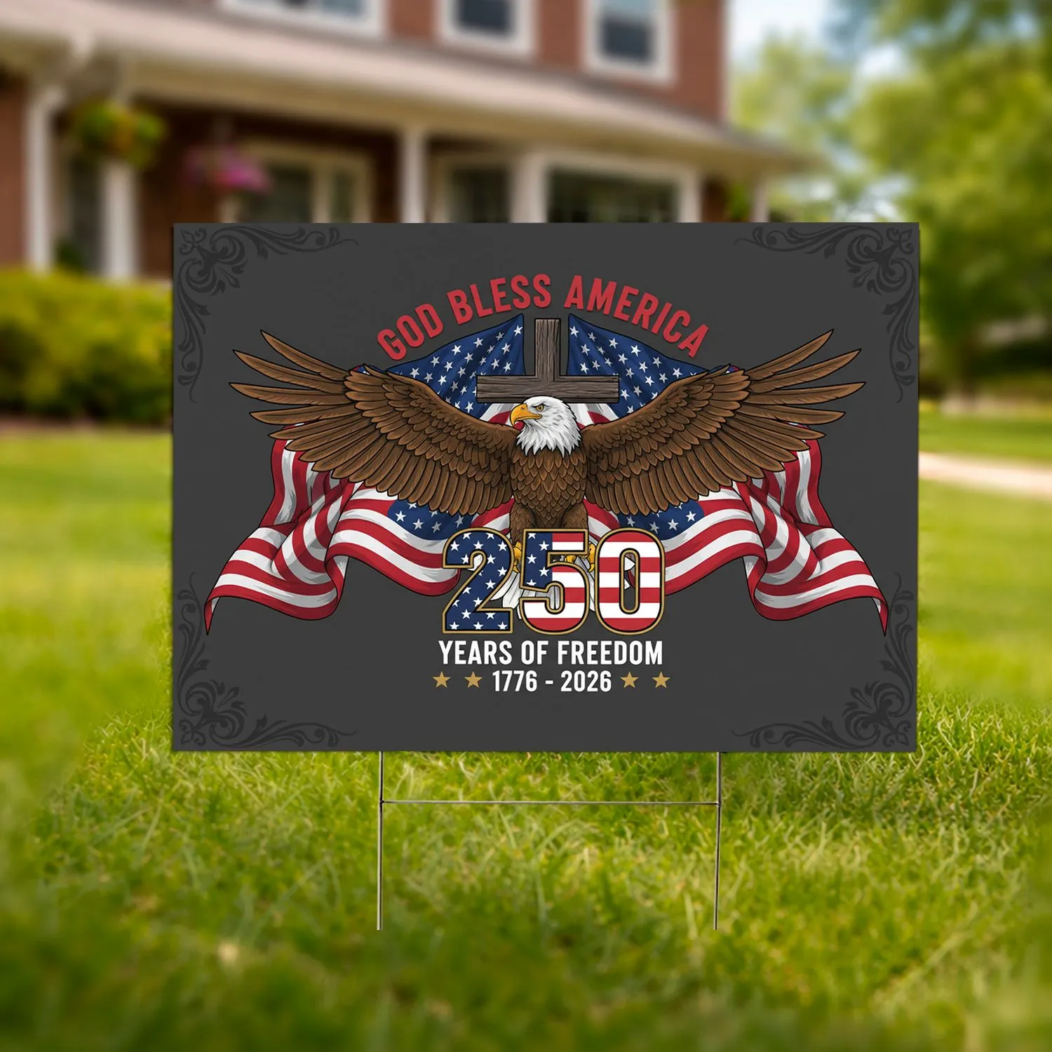 Bald Eagle American Flag 1776-2026 - USA 250th Anniversary God Bless America Freedom Yard Sign - 1