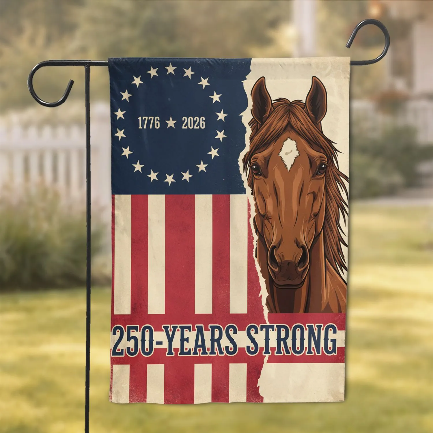 Patriotic American Flag Horse 1776-2026 - USA 250th Anniversary Heritage Design Garden Flag - 1