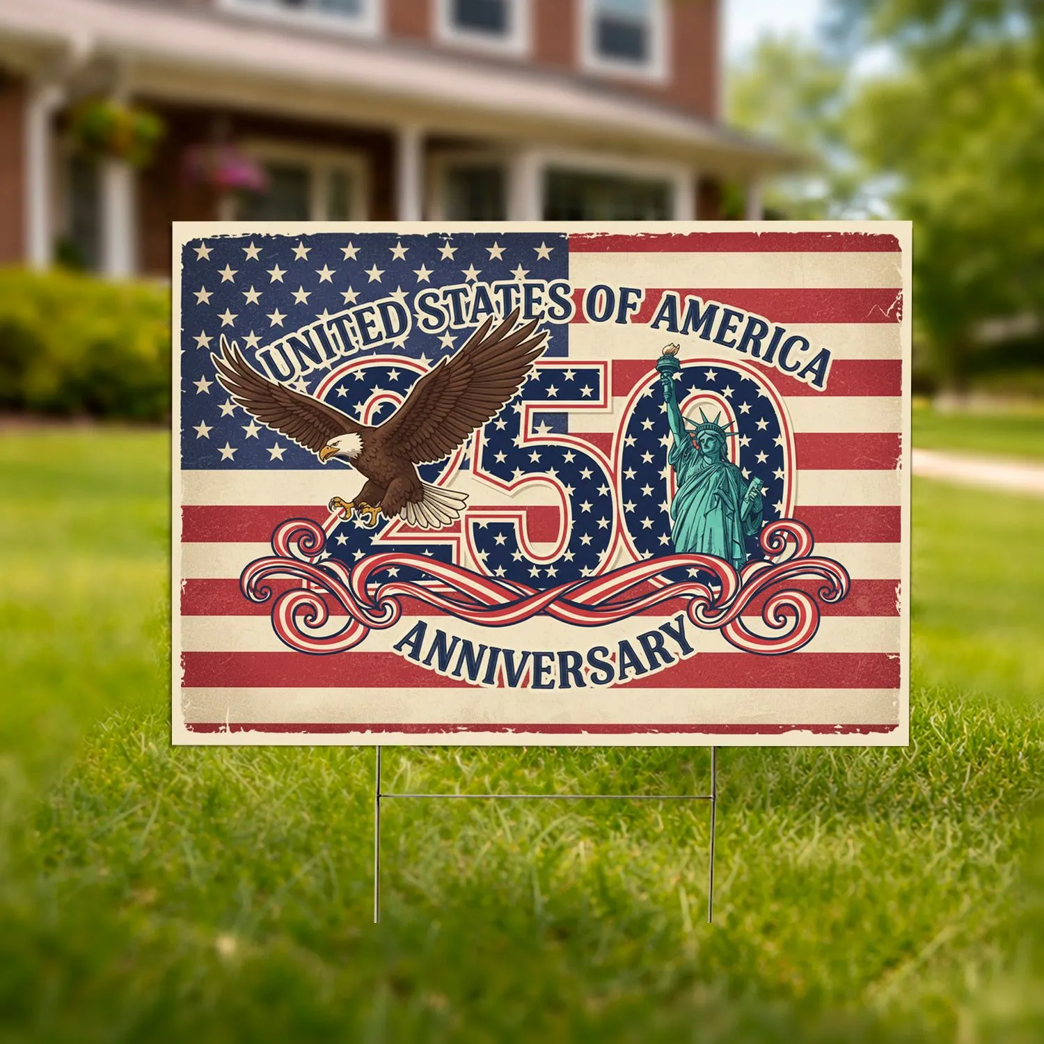 Bald Eagle Statue of Liberty 250 USA 250th Anniversary 1776-2026 Independence Day Gift Yard Sign - 1