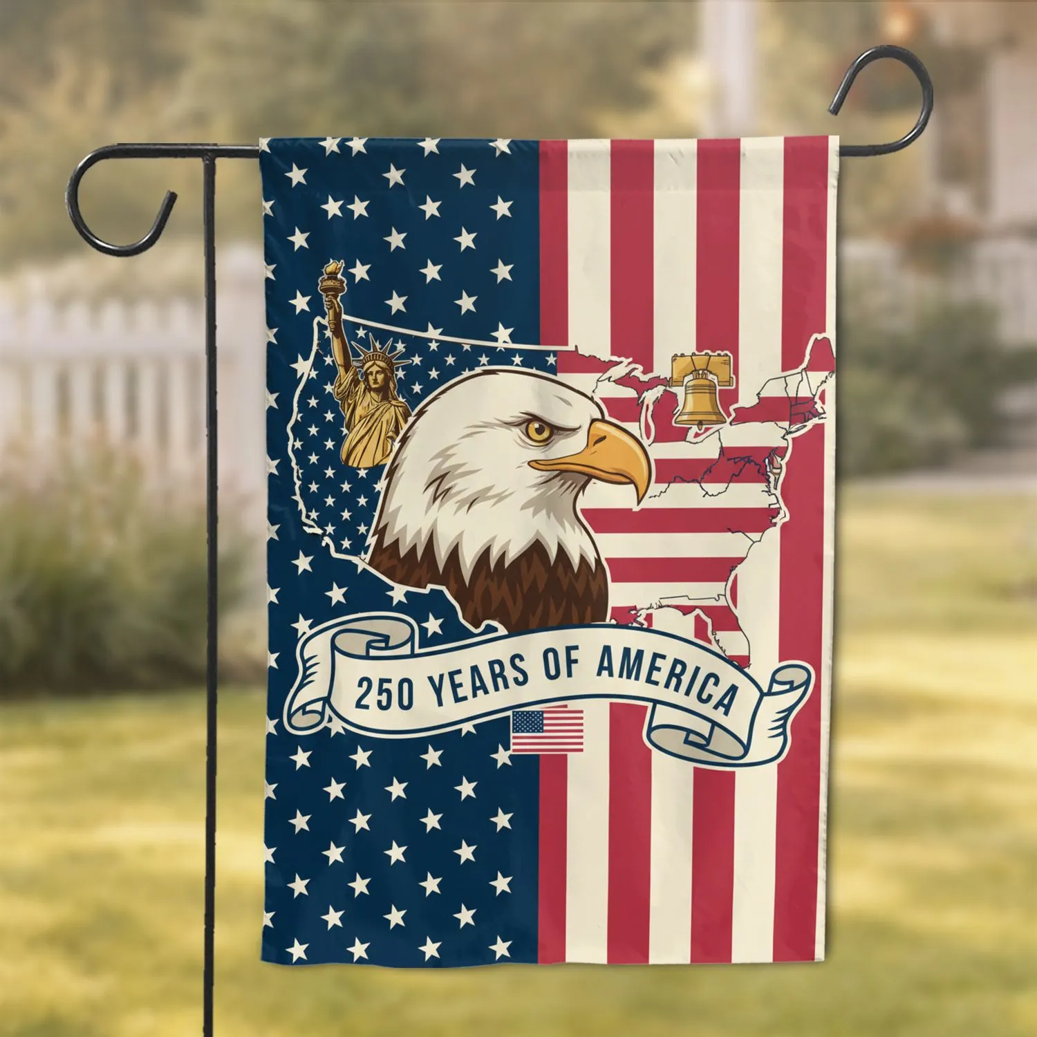 Bald Eagle USA Map American Flag Statue of Liberty - 250th Anniversary 1776-2026 Garden Flag - 1