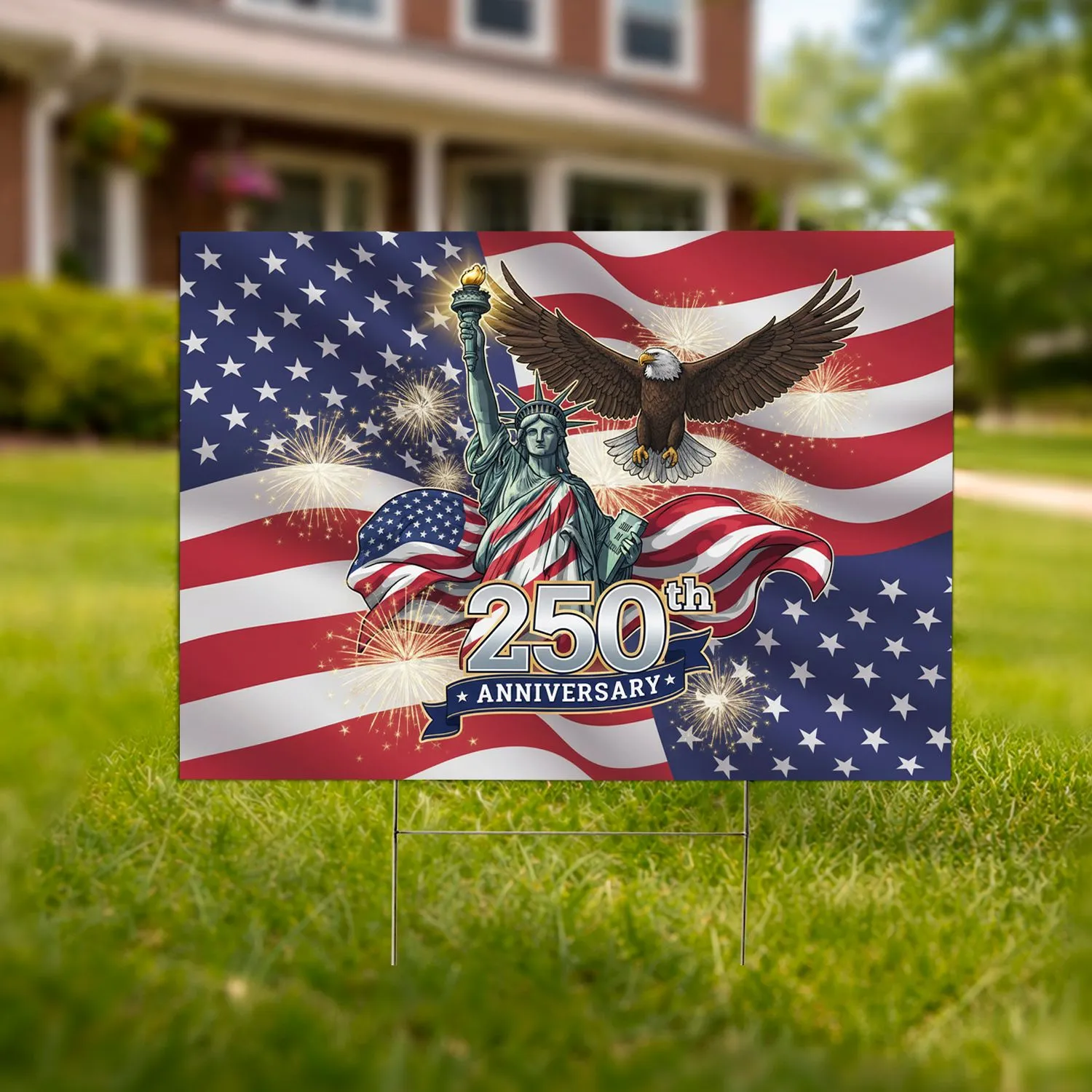 Statue of Liberty Bald Eagle American Flag 1776-2026 - USA 250th Anniversary Independence Day Yard Sign - 1