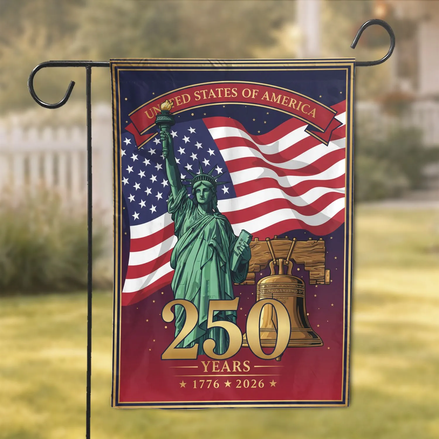 Statue of Liberty American Flag Liberty Bell - USA 250th Anniversary 1776-2026 Patriotic Garden Flag - 1