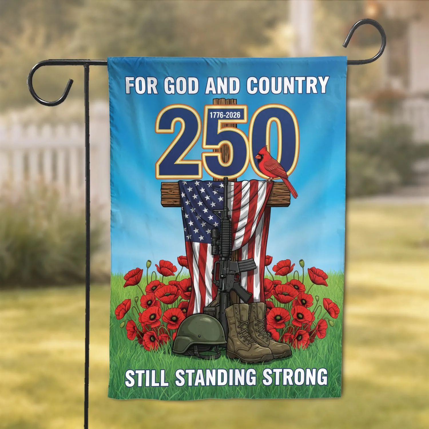 American Flag 250th Anniversary Cross Military Tribute - USA 1776-2026 Commemoration Garden Flag - 1