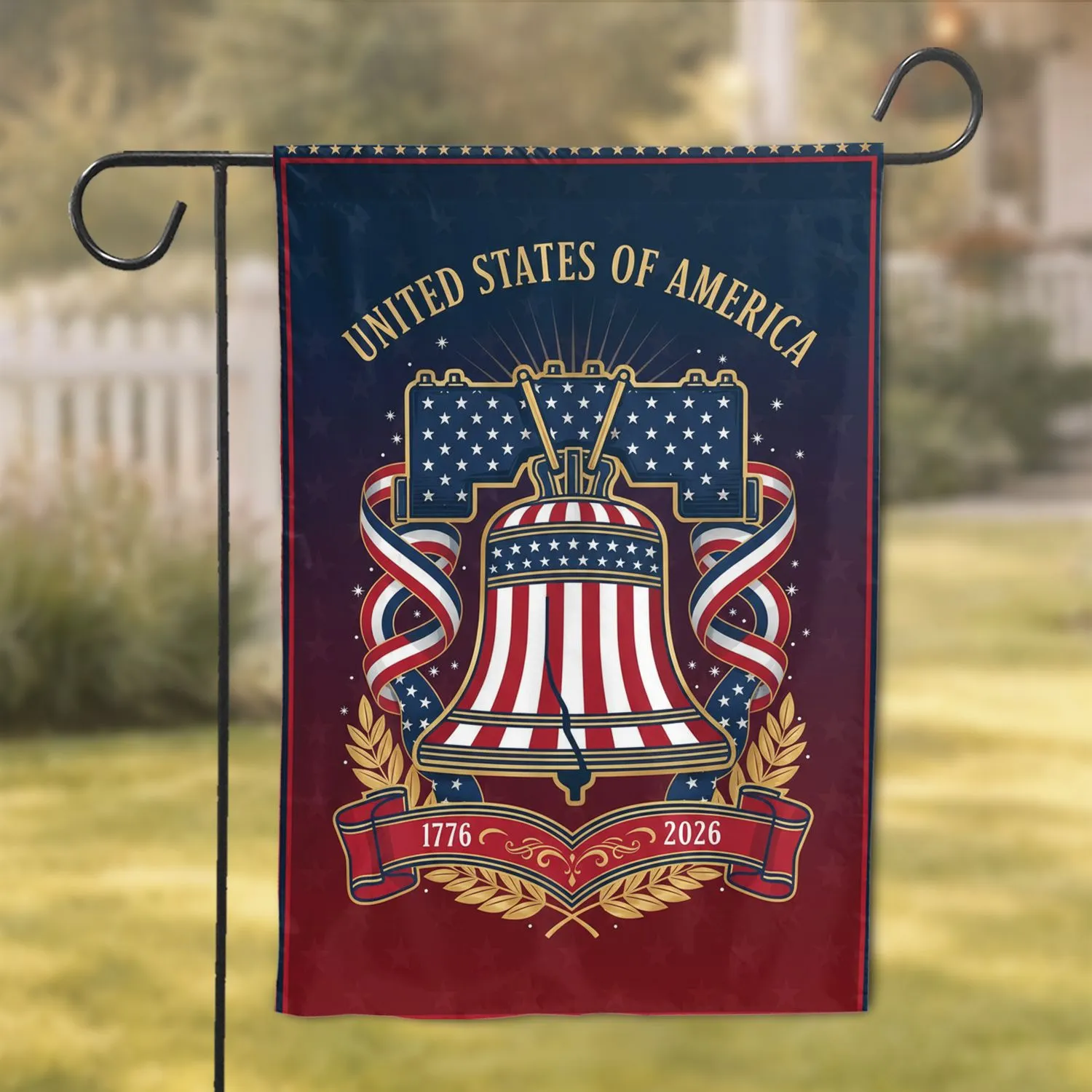Grand Liberty Bell American Flag Stripes 1776-2026 USA 250th Anniversary Celebration Garden Flag - 1
