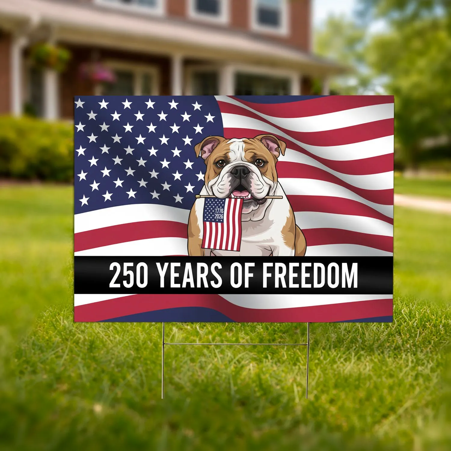 English Bulldog American Flag 1776-2026 - USA 250th Anniversary Independence Day Event Yard Sign - 1