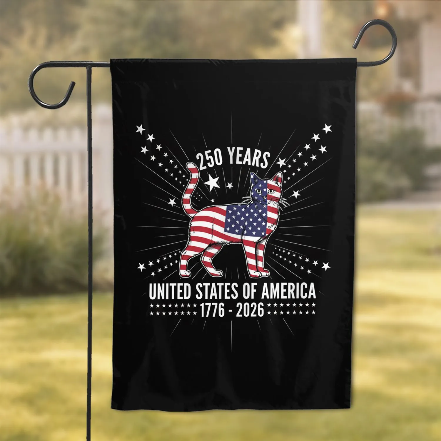 Majestic Flag Cat - 250 Years United States of America 1776-2026 Patriotic Garden Flag - 1