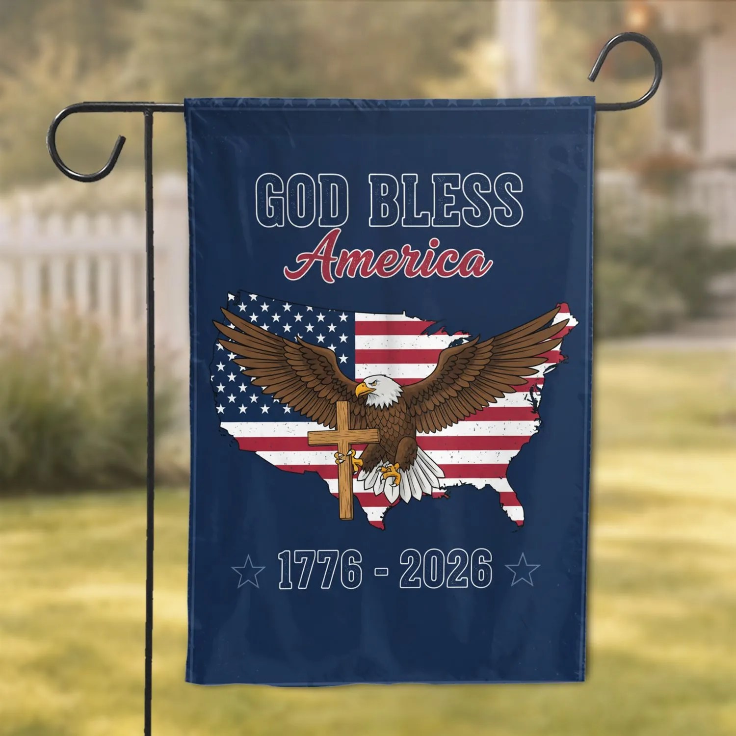 Bald Eagle American Flag USA Map 1776-2026 - GOD BLESS America 250th Anniversary Garden Flag - 1
