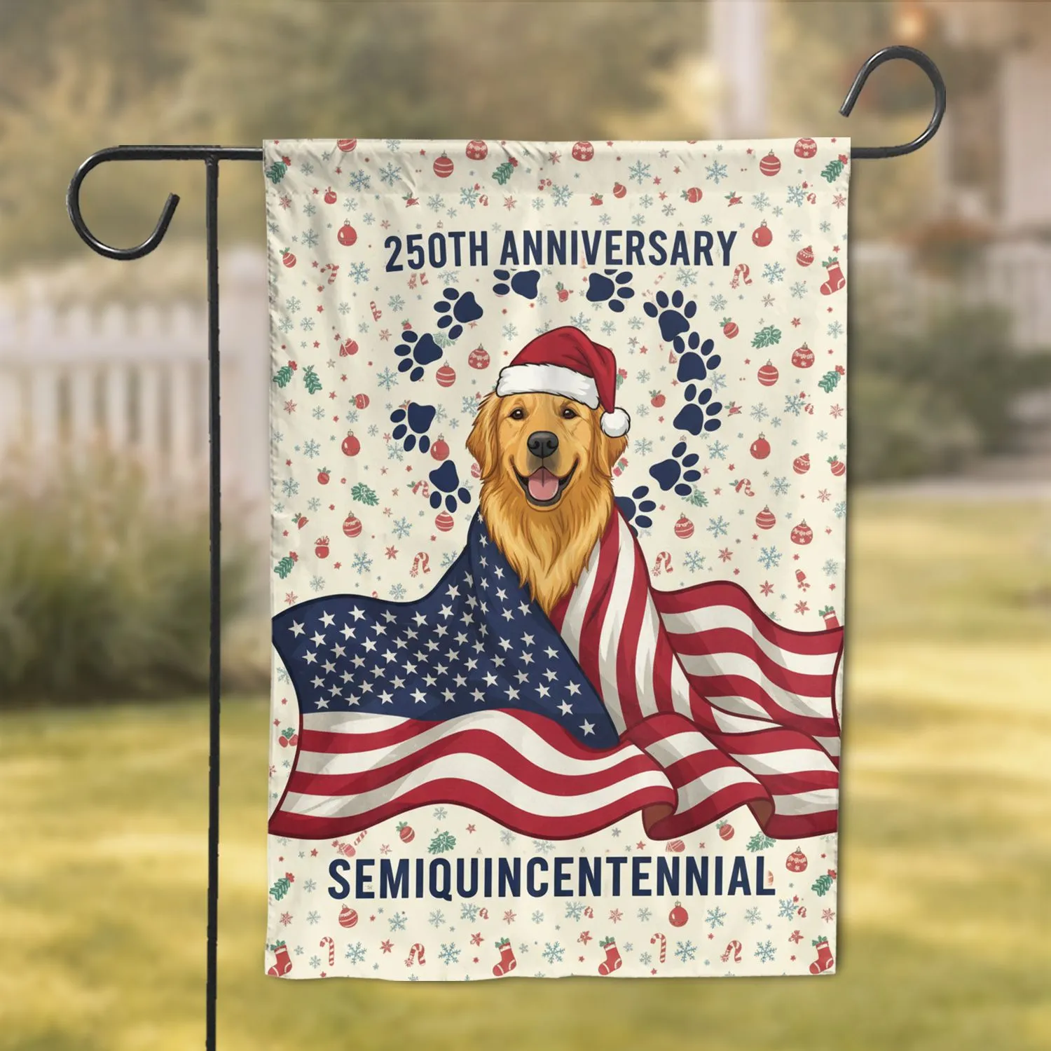 Golden Retriever American Flag 250th Anniversary Christmas - Patriotic Semiquincentennial Garden Flag - 1