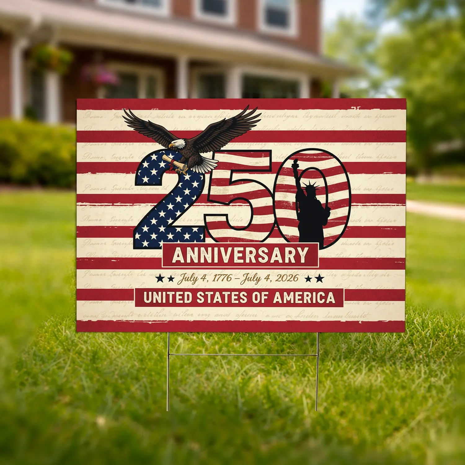 250 Stars Stripes Liberty Bald Eagle - USA 250th Anniversary 1776-2026 Commemorative Yard Sign - 1