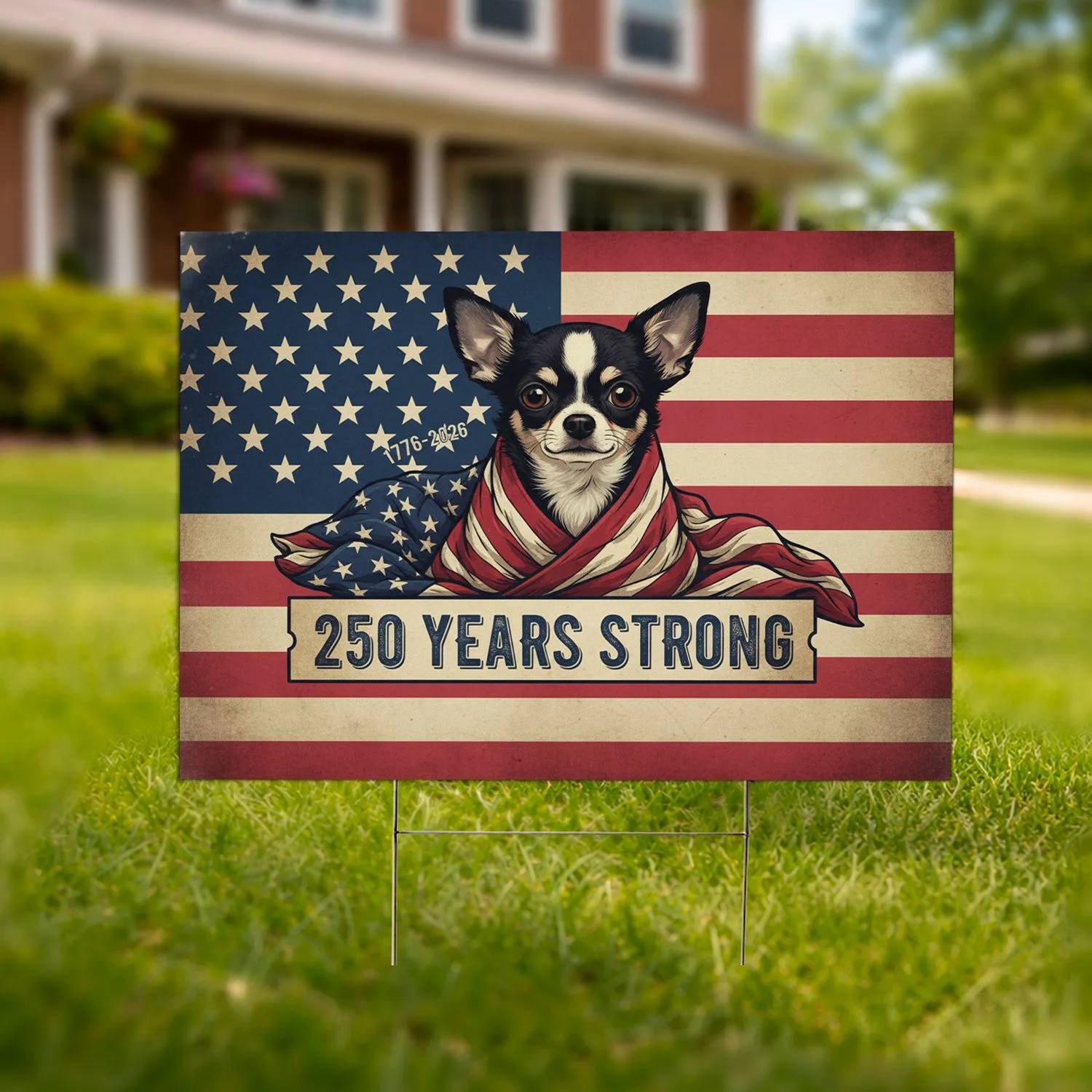 Chihuahua American Flag 1776-2026 - USA 250 Years Strong Anniversary Commemoration Yard Sign - 1