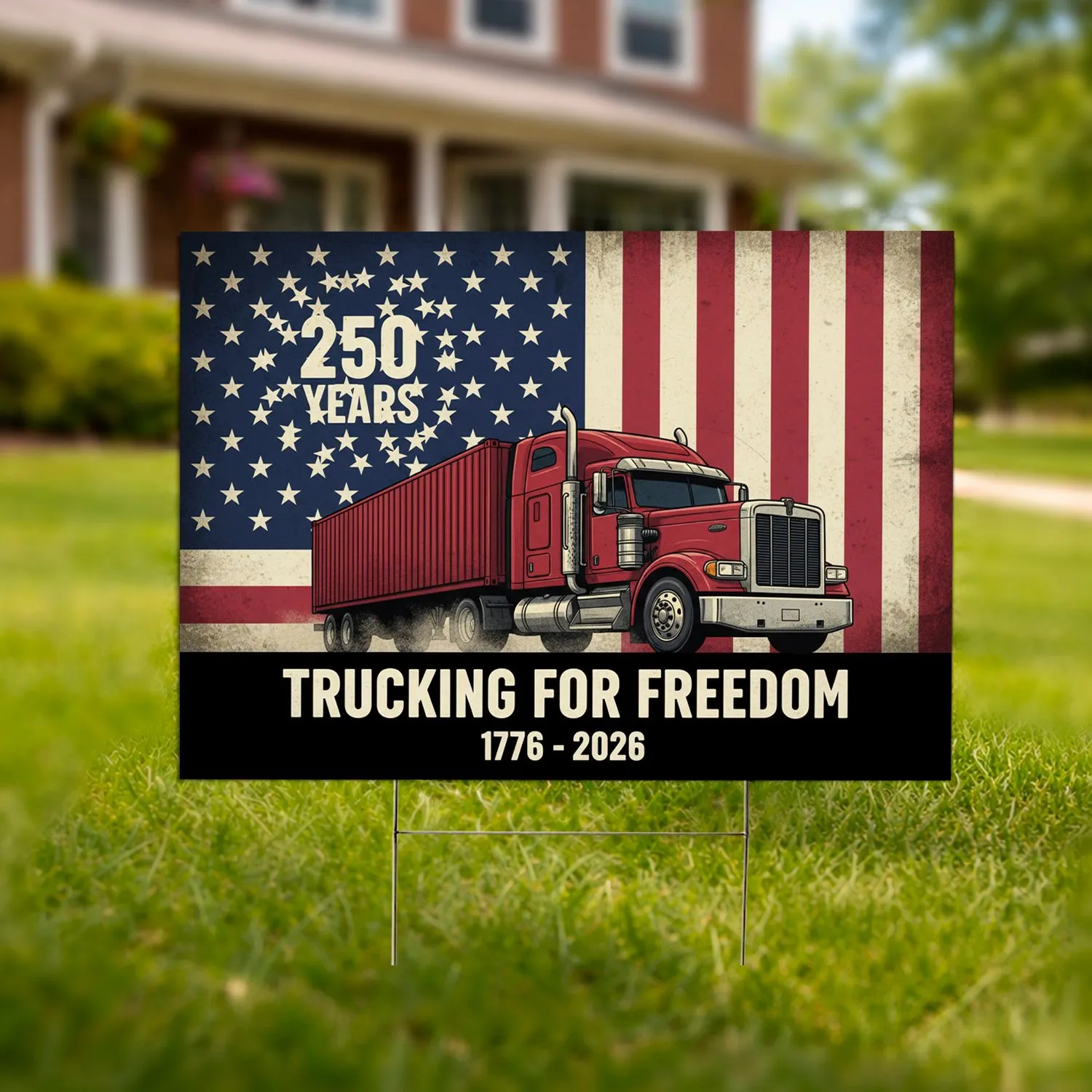 Weathered Semi-Truck American Flag 1776-2026 - USA 250th Anniversary Patriotic Freedom Yard Sign - 1