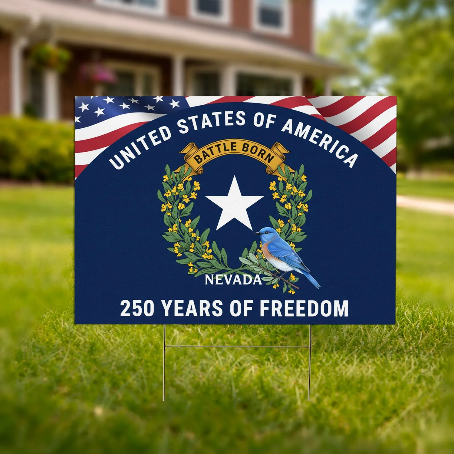 American Flag Nevada Battle Born Star Bluebird - USA 250 Years of Freedom 1776-2026 Yard Sign - 1