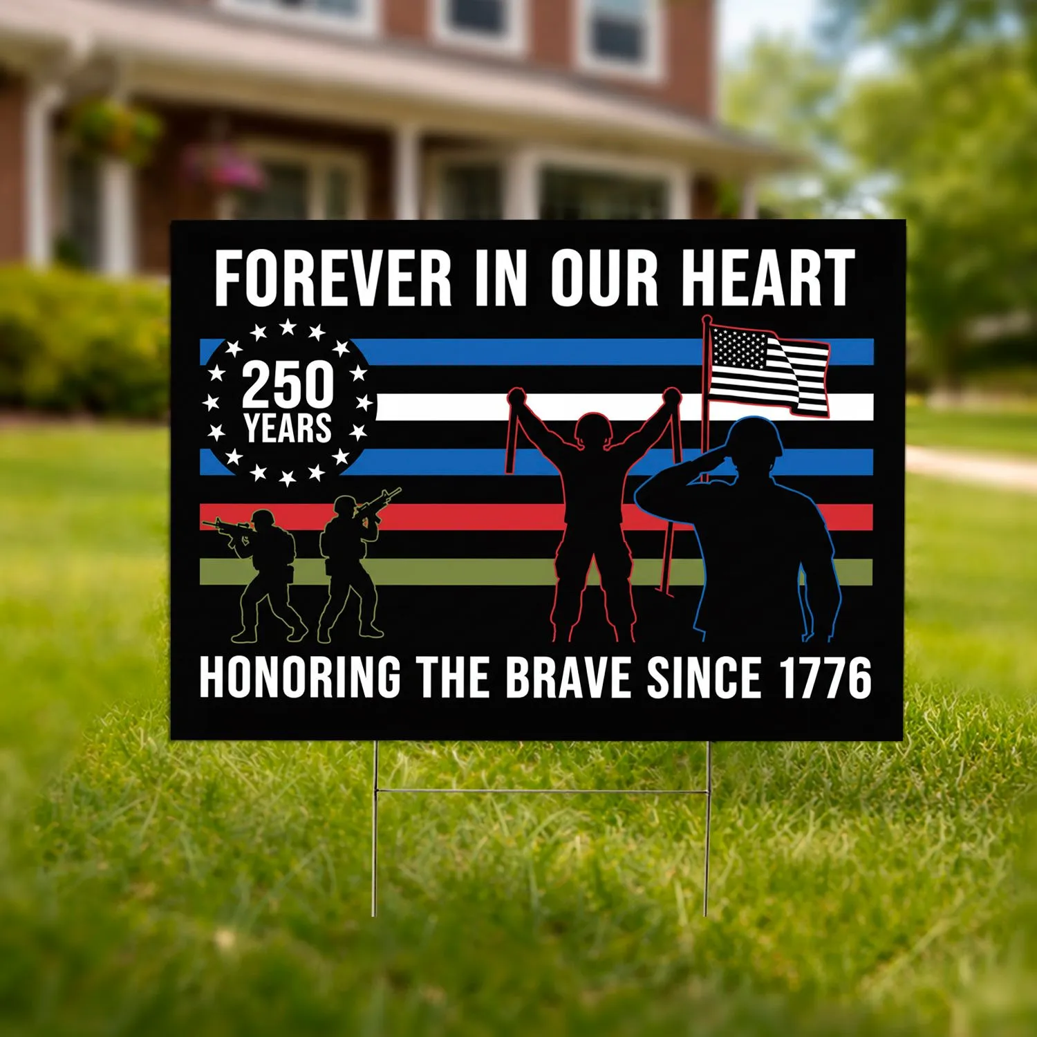 Black Flag Patriotic Silhouettes 1776 - USA 250th Anniversary Military Veteran Tribute Gift Yard Sign - 1