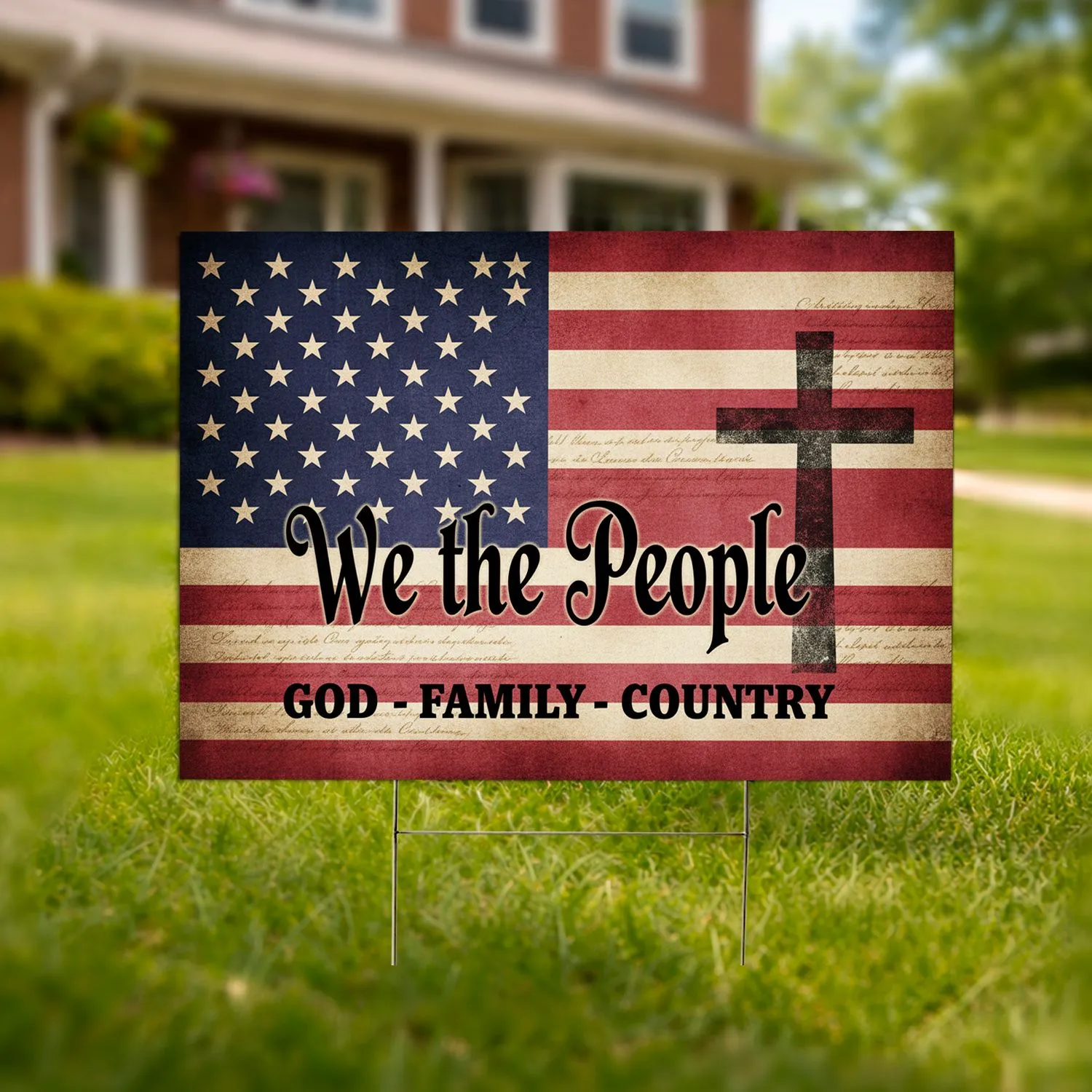 We The People Distressed Flag Cross 1776 - USA 250th Anniversary Gift for Veterans Yard Sign - 1