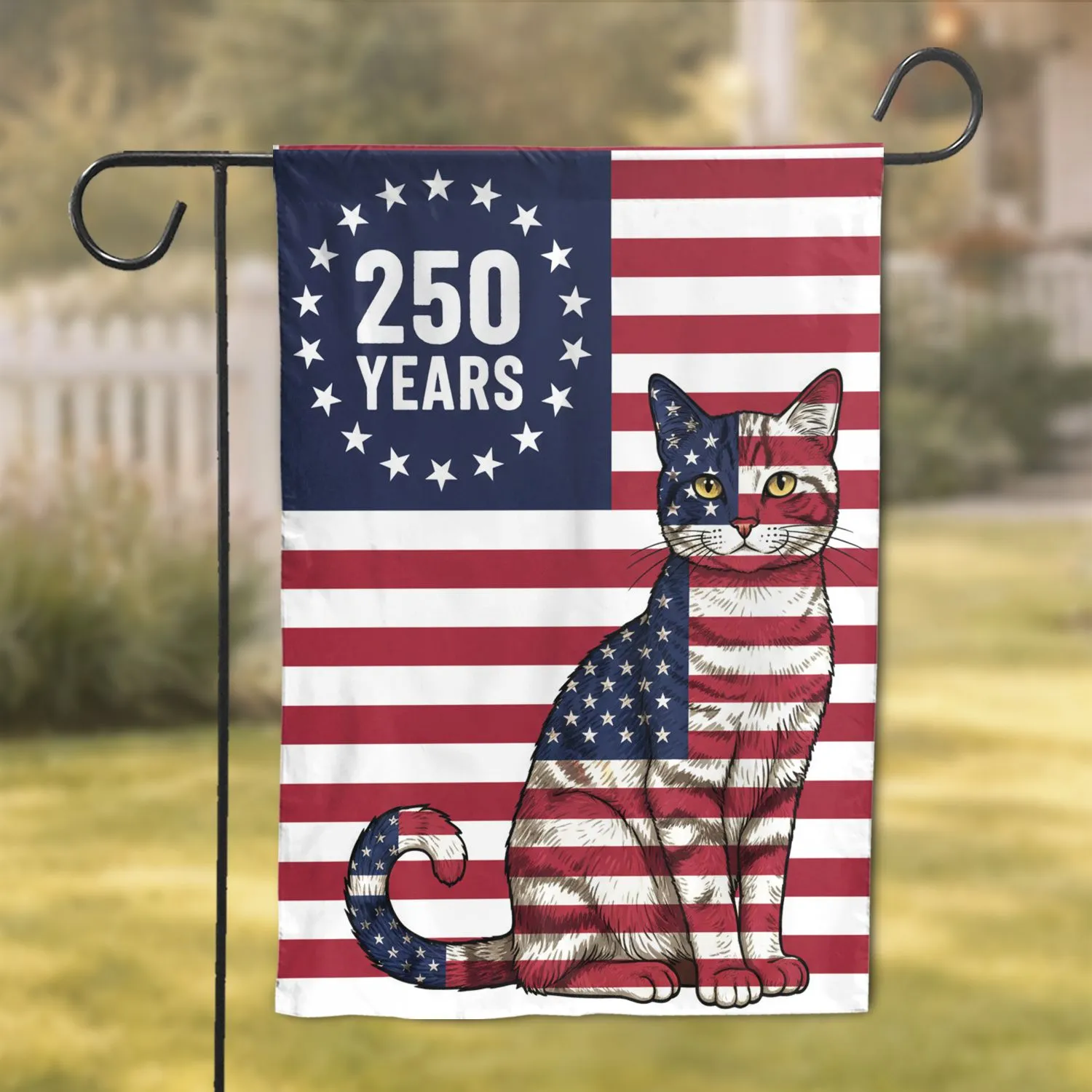 Tabby Cat American Flag 250 Years 1776-2026 - USA 250th Anniversary Patriotic Gift Garden Flag - 1