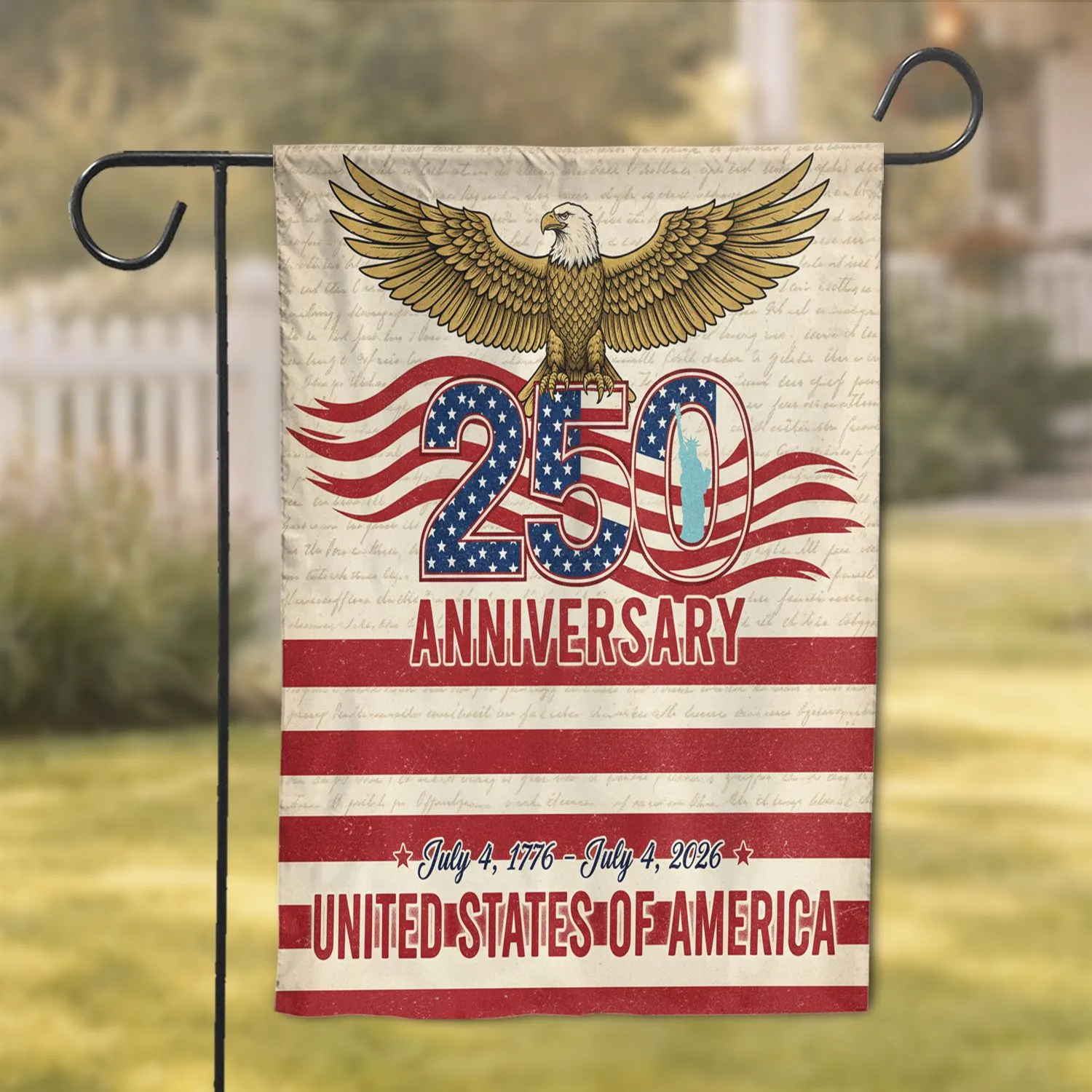 Bald Eagle 250th Anniversary 1776-2026 United States Statue of Liberty Tribute Garden Flag - 1
