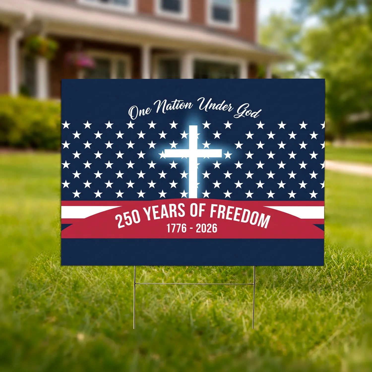 Luminous Cross Star Field 250 Years of Freedom - One Nation Under God 1776-2026 Yard Sign - 1