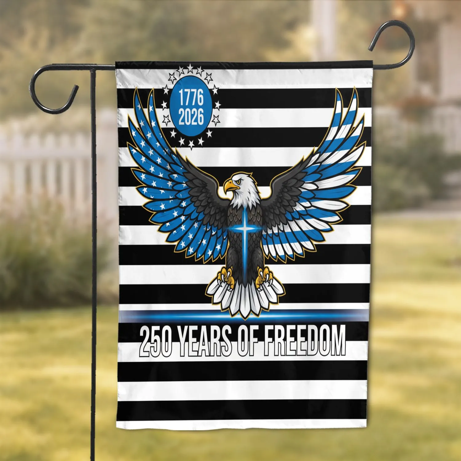 Bald Eagle American Flag Thin Blue Line 1776-2026 - USA 250th Anniversary Patriotic Freedom Garden Flag - 1