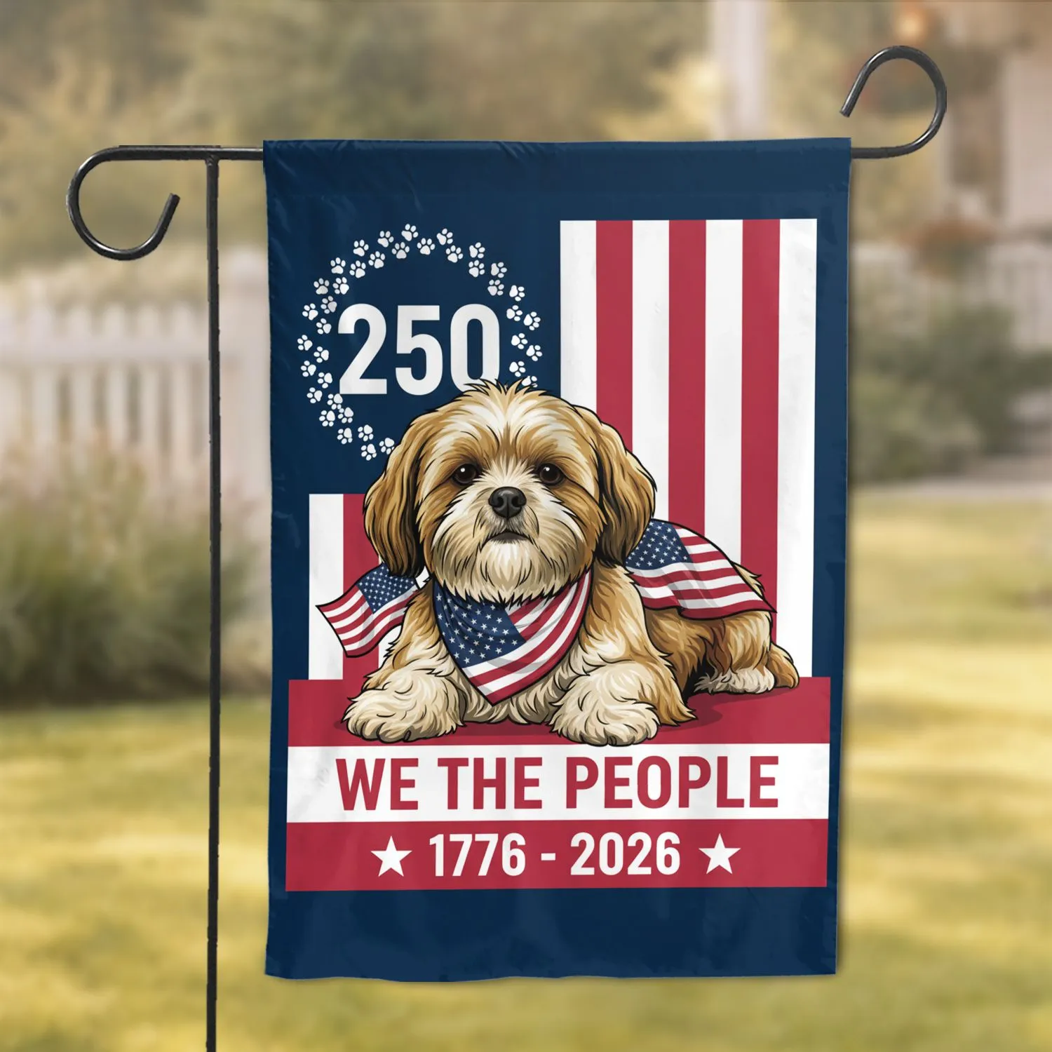 Shih Tzu Dog American Flag '250' - USA 250th Anniversary 1776-2026 Patriotic Art Garden Flag - 1