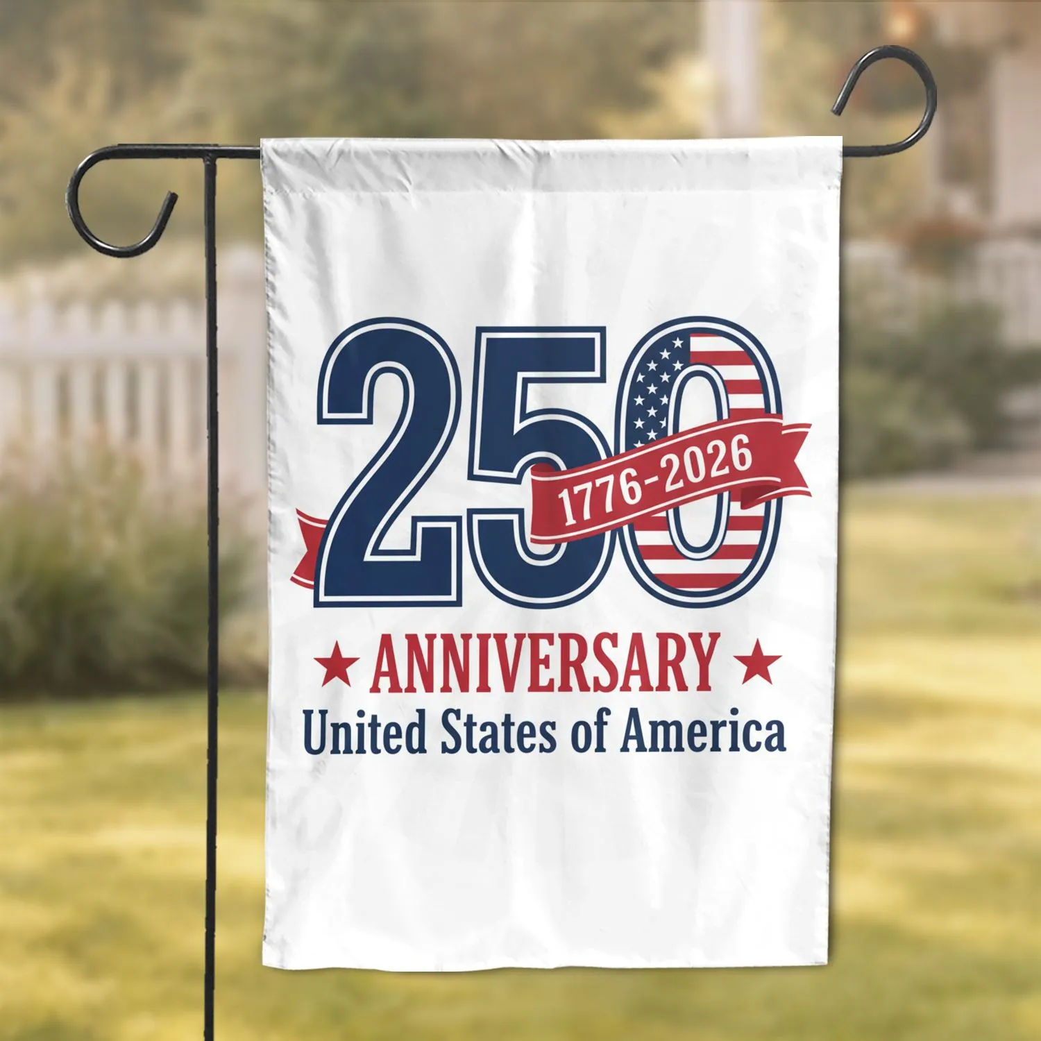 American Flag 250 Numeral - USA 250th Anniversary 1776-2026 National Freedom Symbol Garden Flag - 1