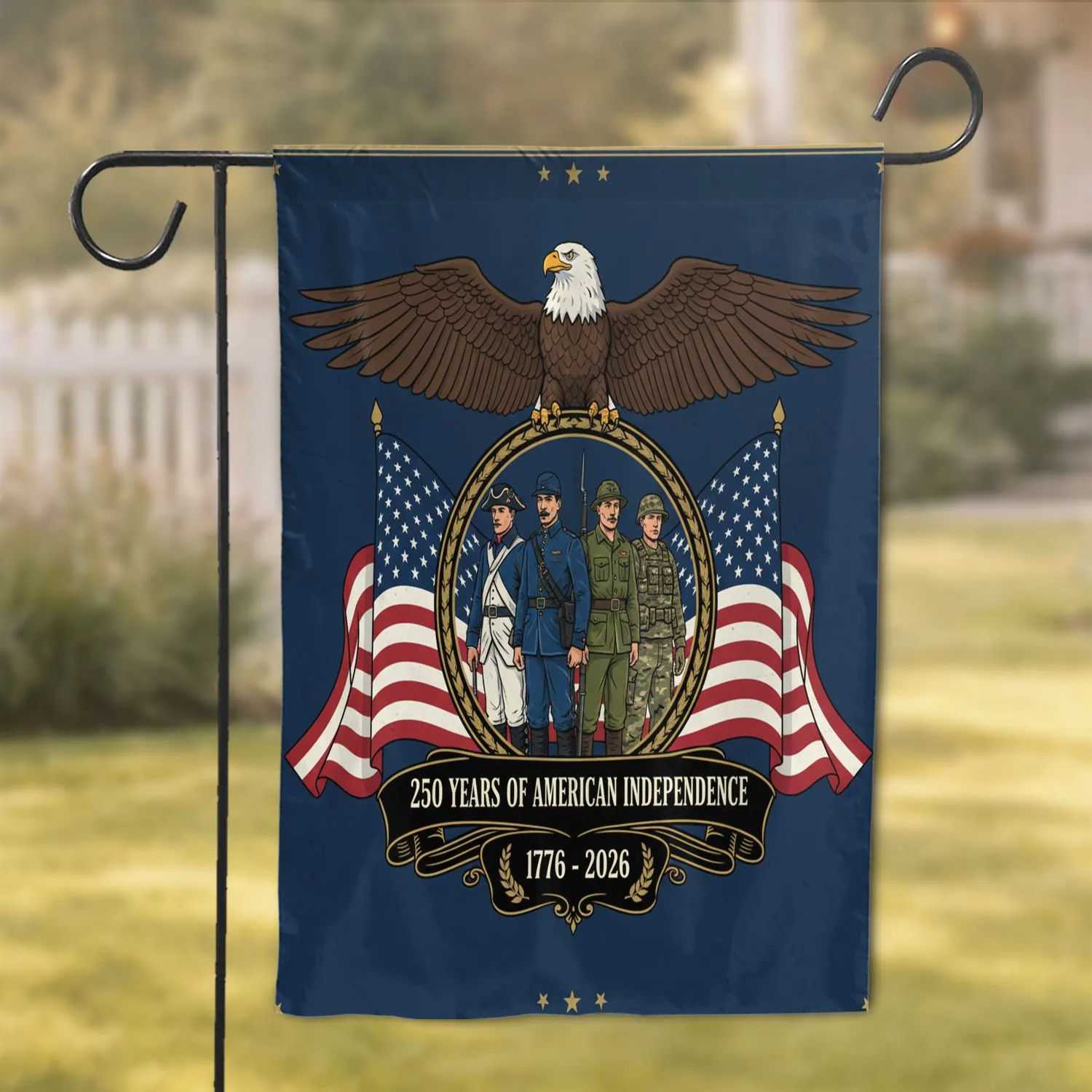 Bald Eagle American Flag Military Soldiers - USA 250th Anniversary Independence Day Garden Flag - 1