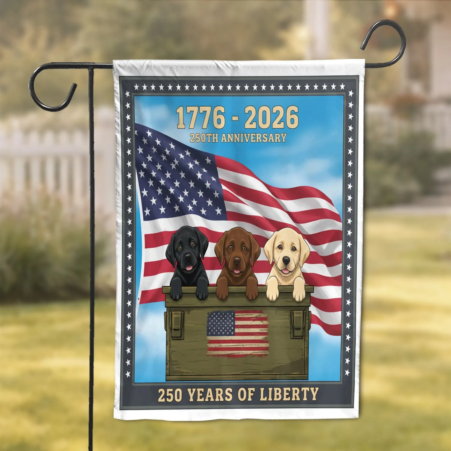 Labrador Puppies American Flag 1776-2026 - USA 250th Anniversary Commemoration Garden Flag - 1