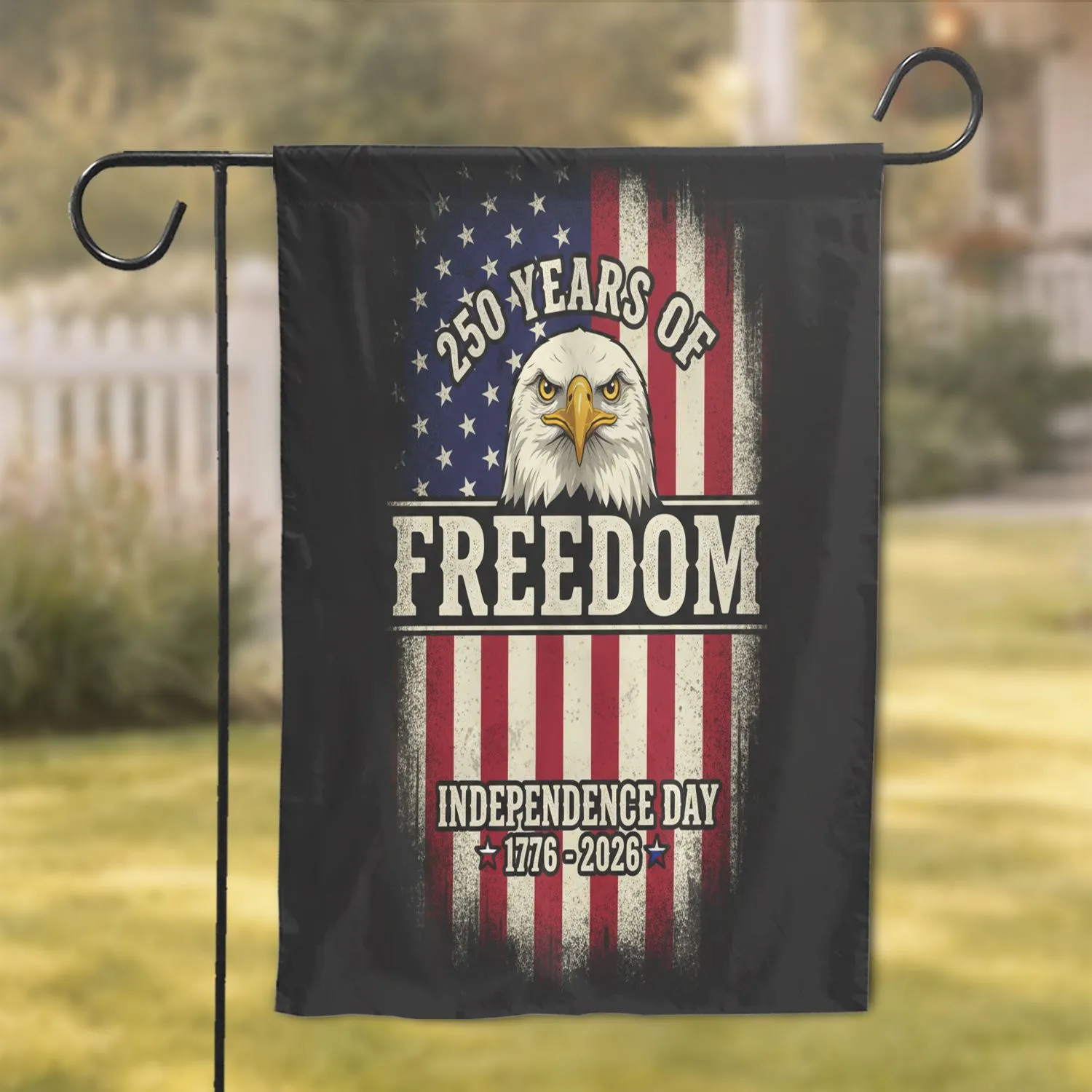 Distressed FREEDOM Bald Eagle American Flag - USA 250th Anniversary Independence Day Garden Flag - 1