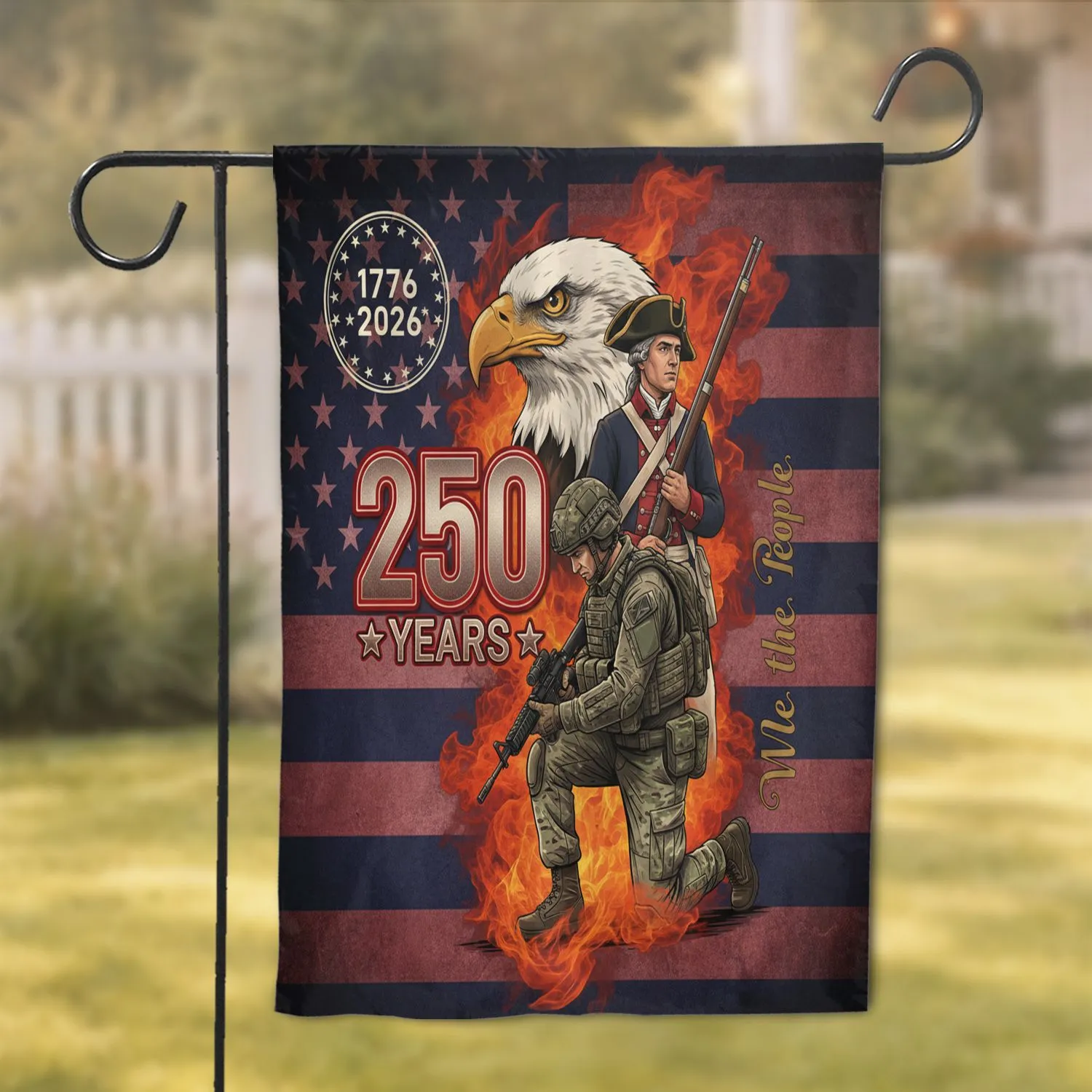 250 Years Patriotic Flag - Military Colonial Soldier Eagle 1776-2026 for Veterans Garden Flag - 1