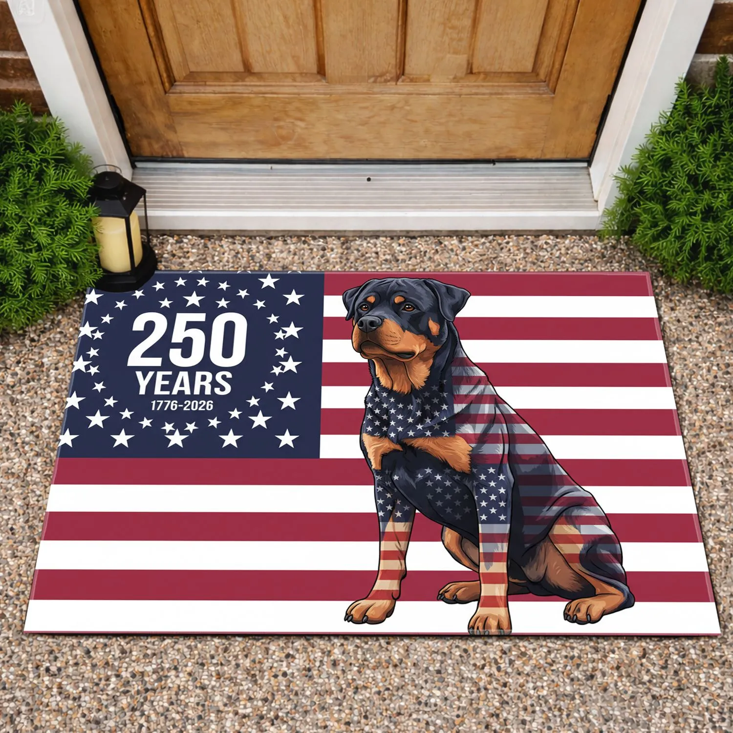 Patriotic Rottweiler Dog American Flag 1776-2026 - USA 250th Anniversary For Veterans Doormat - 1