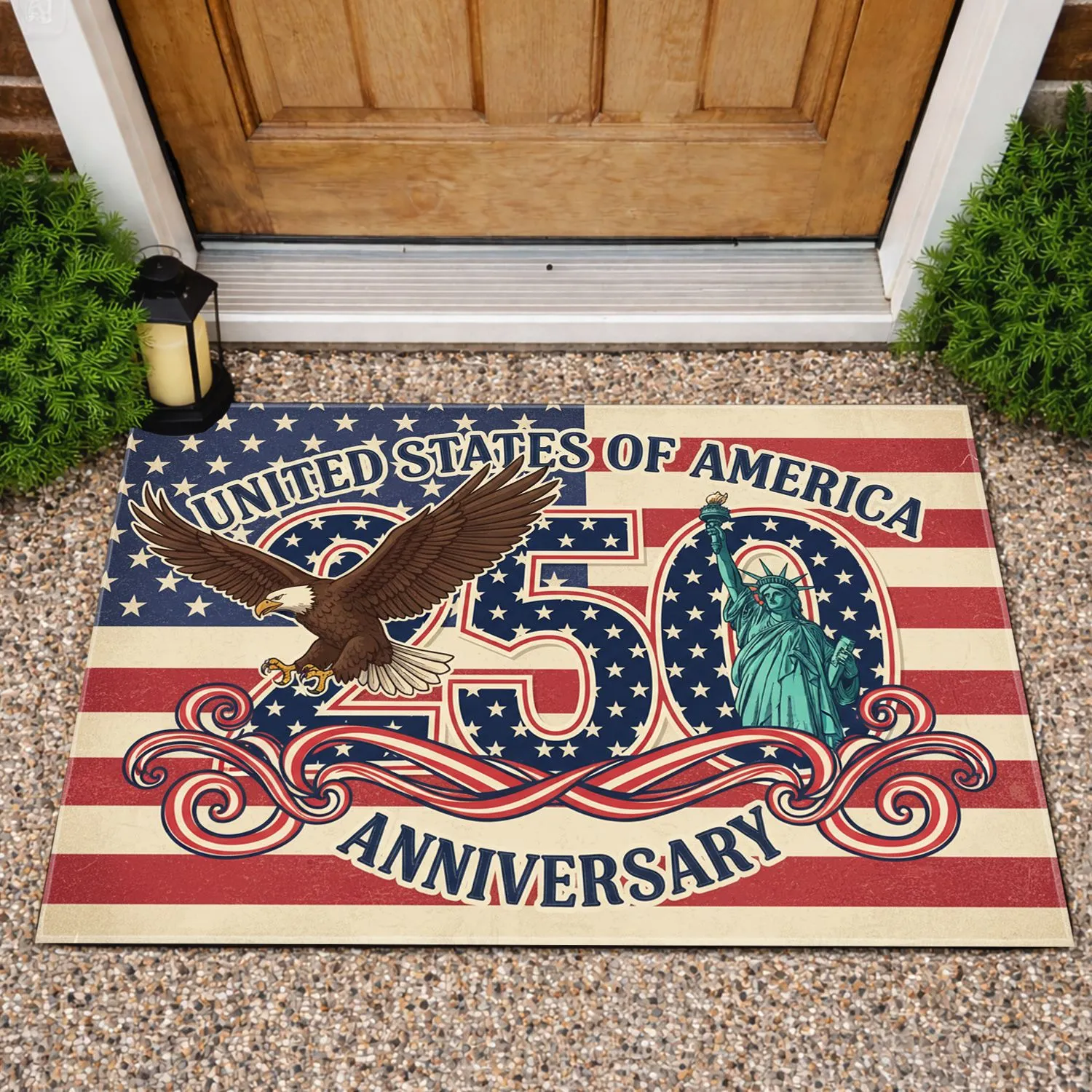 Bald Eagle Statue of Liberty 250 USA 250th Anniversary 1776-2026 Independence Day Gift Doormat - 1