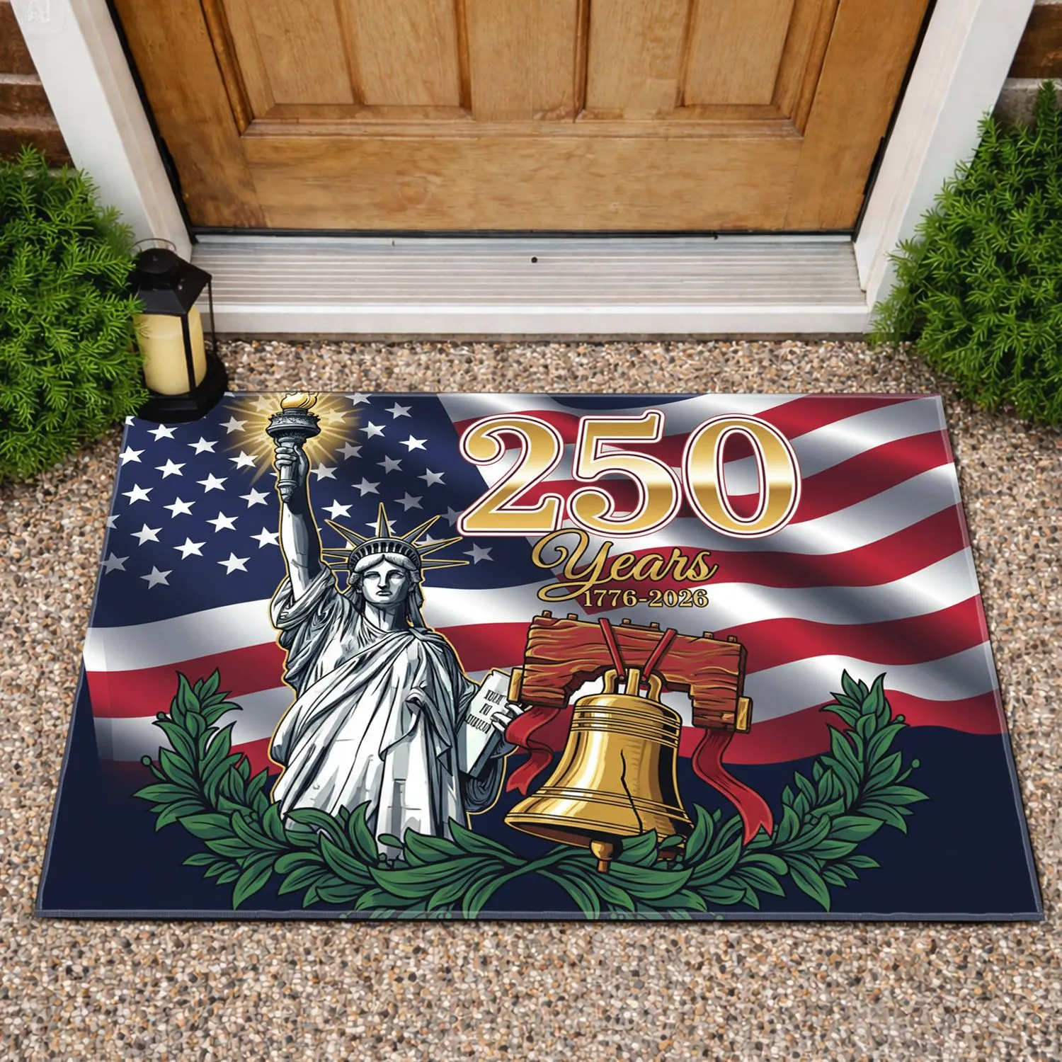 Statue of Liberty Liberty Bell American Flag 1776-2026 - USA 250th Anniversary Commemoration Doormat - 1