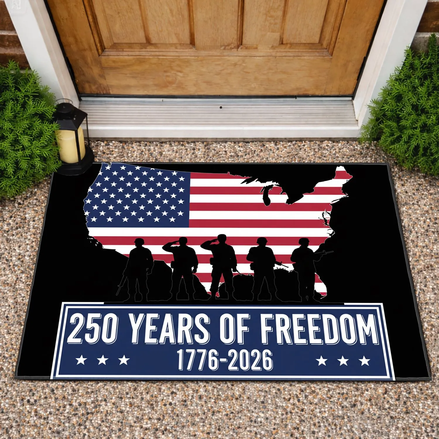 USA Flag Map Soldiers 250 Years of Freedom 1776-2026 - Patriotic Independence Day for Veterans Doormat - 1