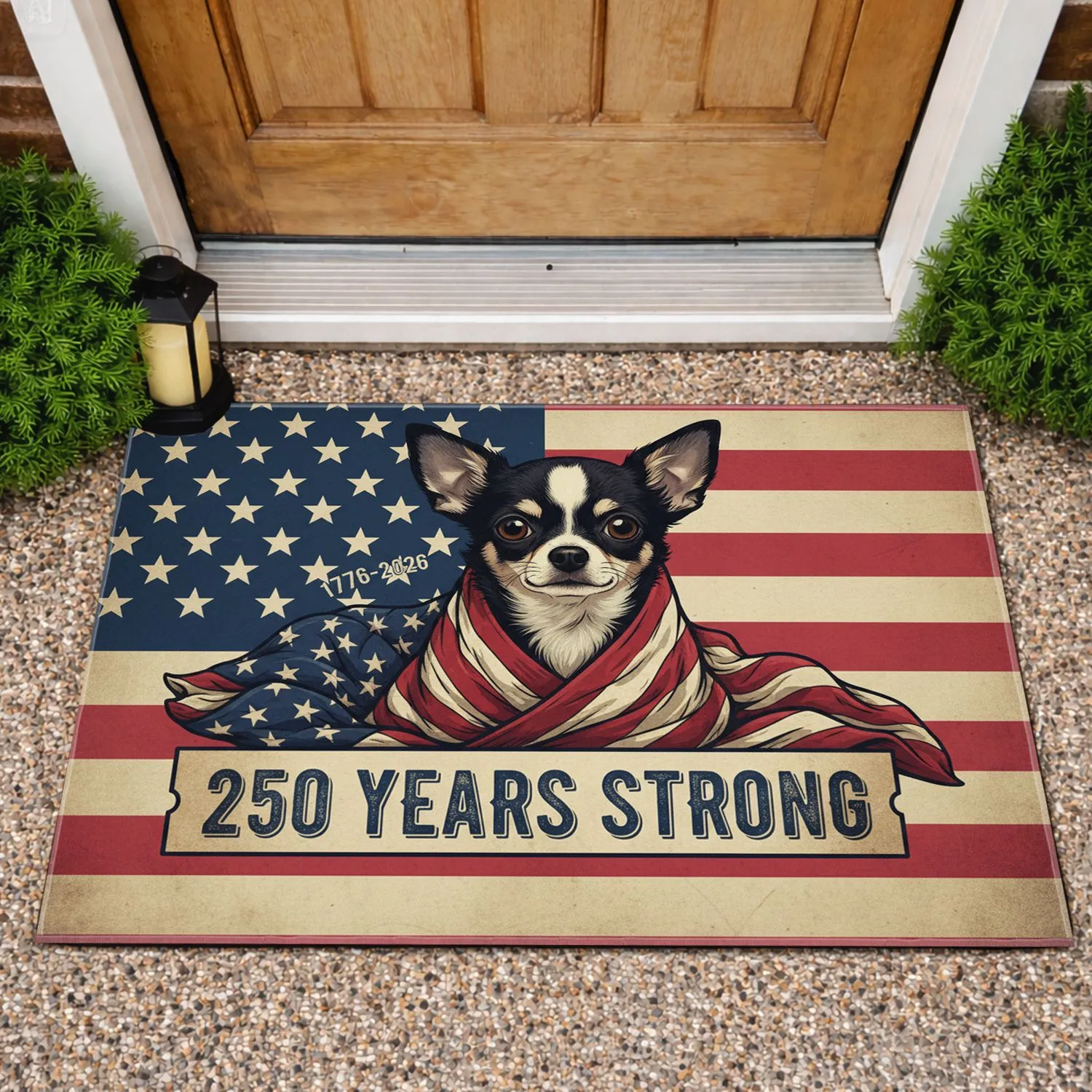 Chihuahua American Flag 1776-2026 - USA 250 Years Strong Anniversary Commemoration Doormat - 1