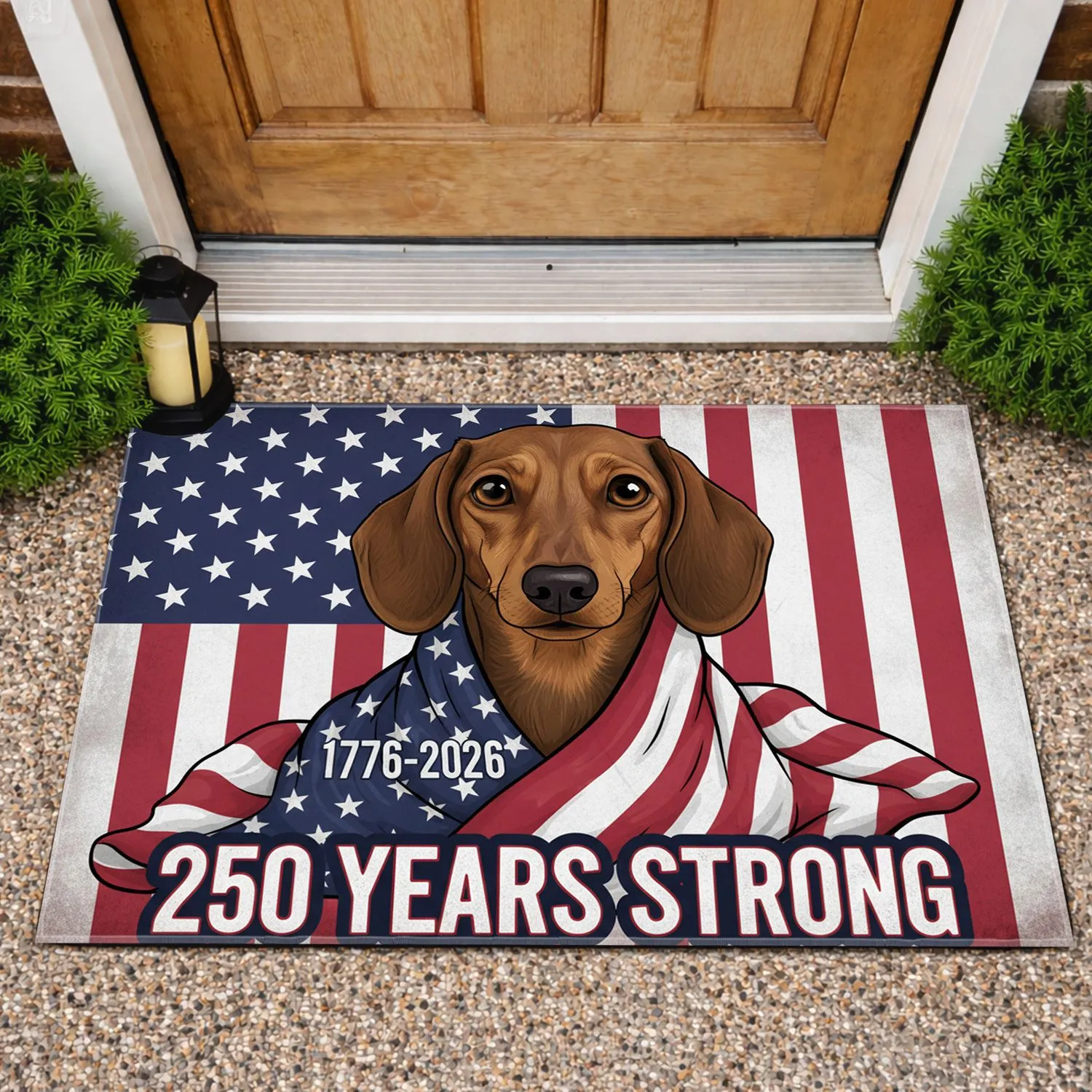 Dachshund American Flag 1776-2026 - USA 250th Anniversary Patriotic Dog Art Doormat - 1